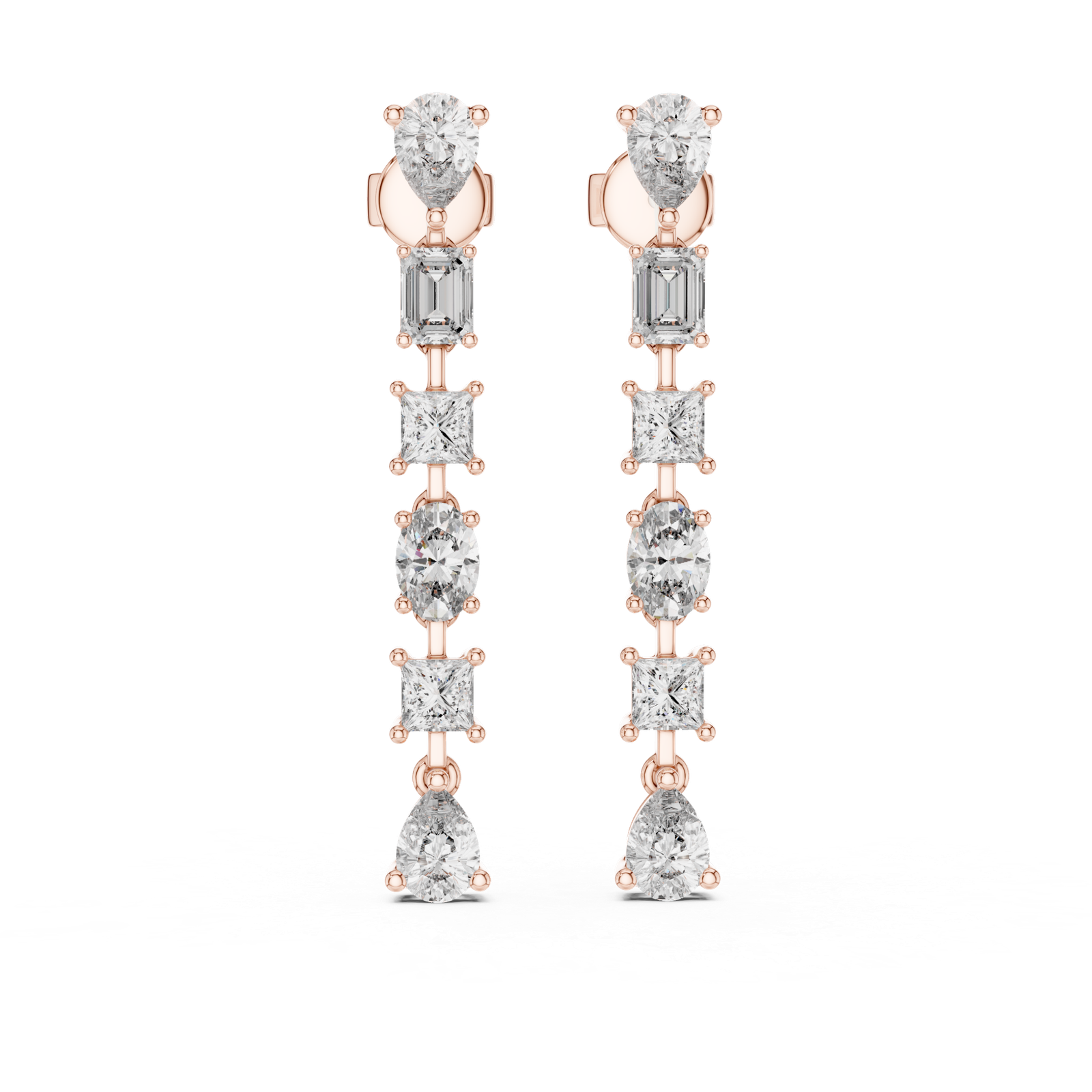 Orla Mixed Cut Linear Diamond Drops Diamond Earrings
