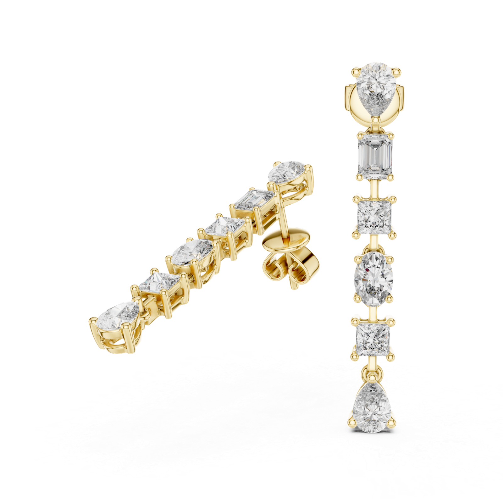 Orla Mixed Cut Linear Diamond Drops Diamond Earrings