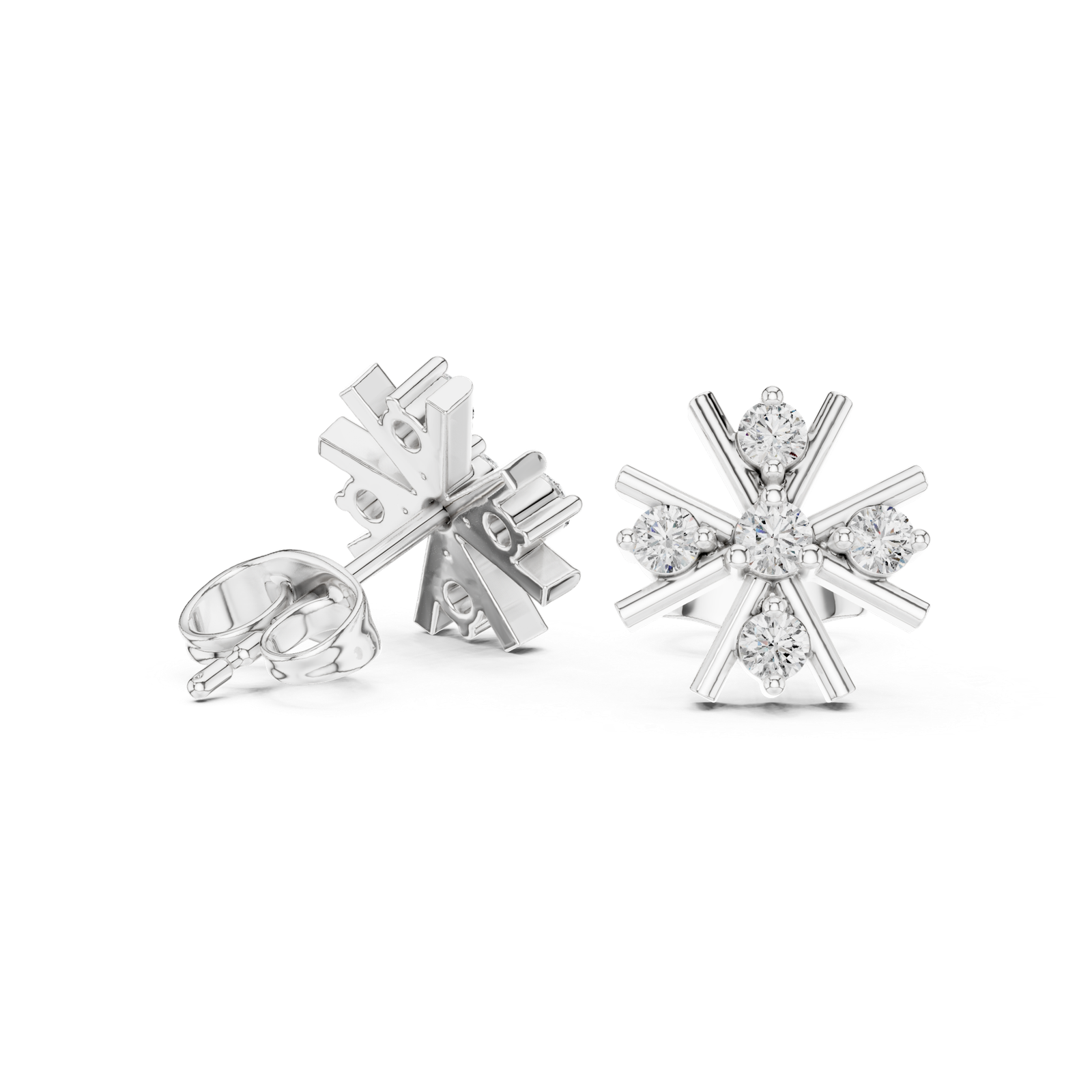 Lumière Starburst Round Diamond Stud Earrings