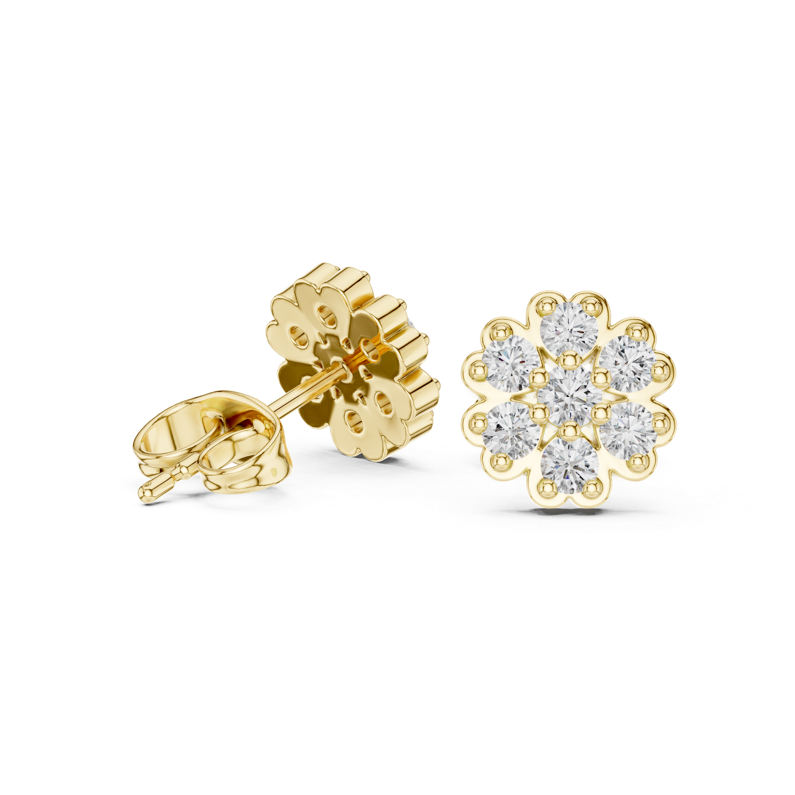 Riviera Floral Petal Diamond Stud Earrings