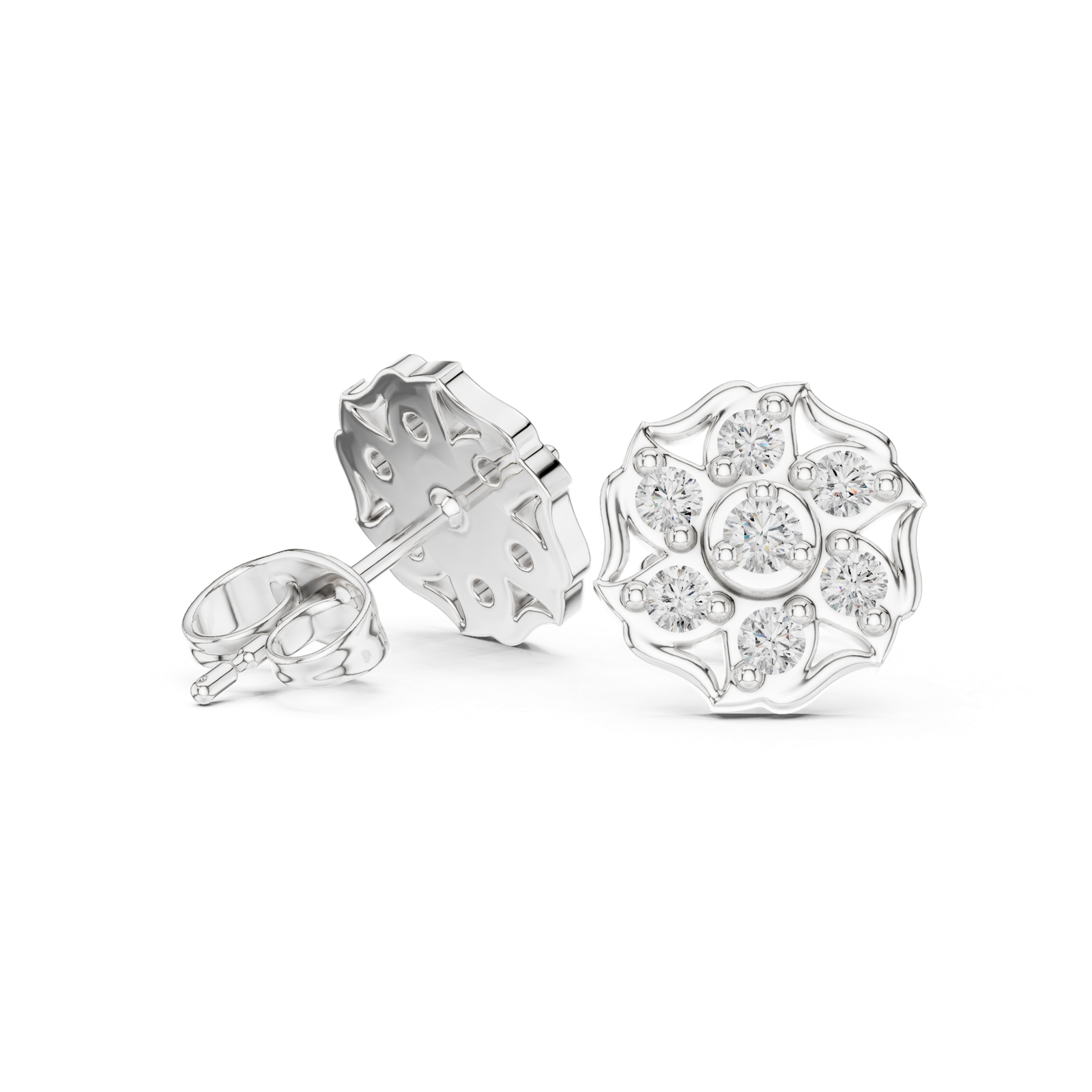 Amour Swirl Floral Diamond Stud Earrings