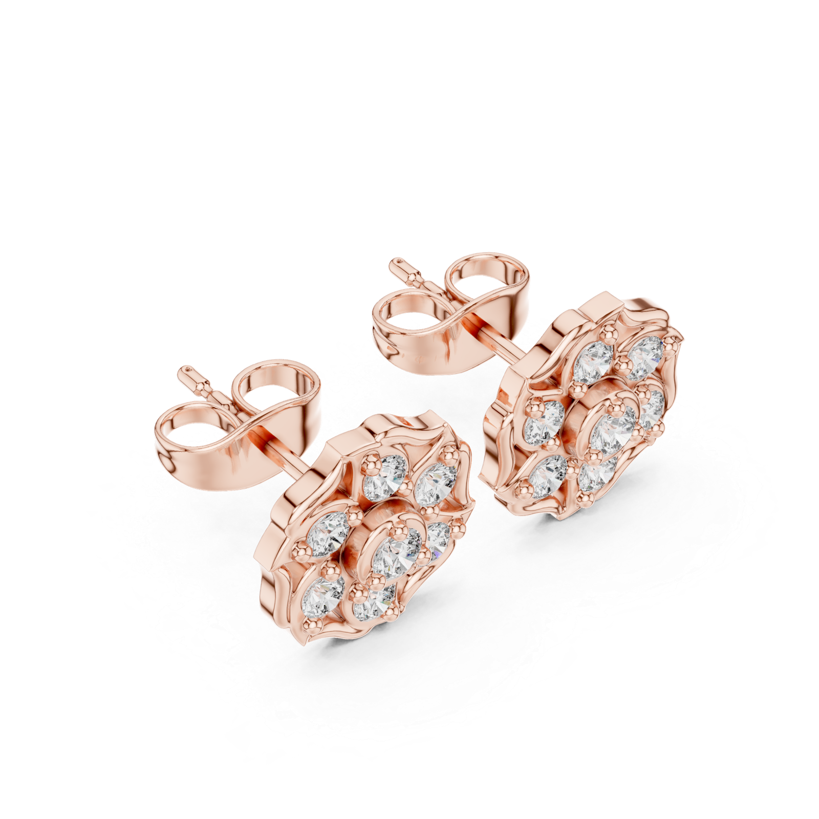 Amour Swirl Floral Diamond Stud Earrings