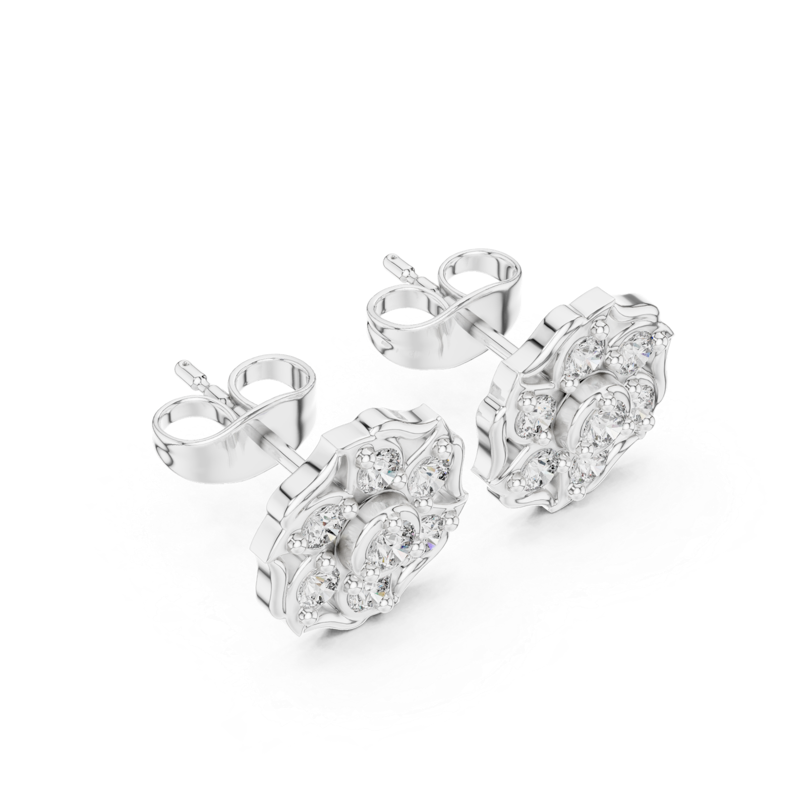Amour Swirl Floral Diamond Stud Earrings