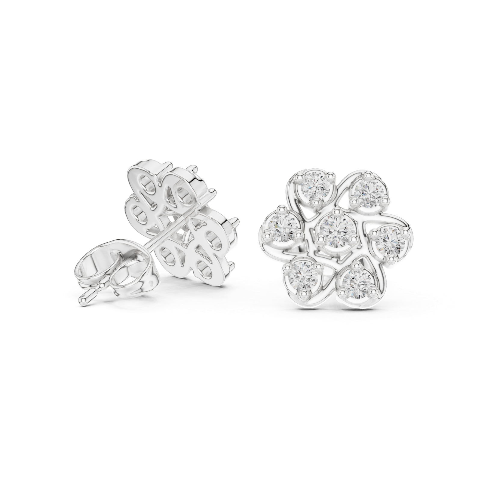 Seraphine Clover Floral Diamond Stud Earrings