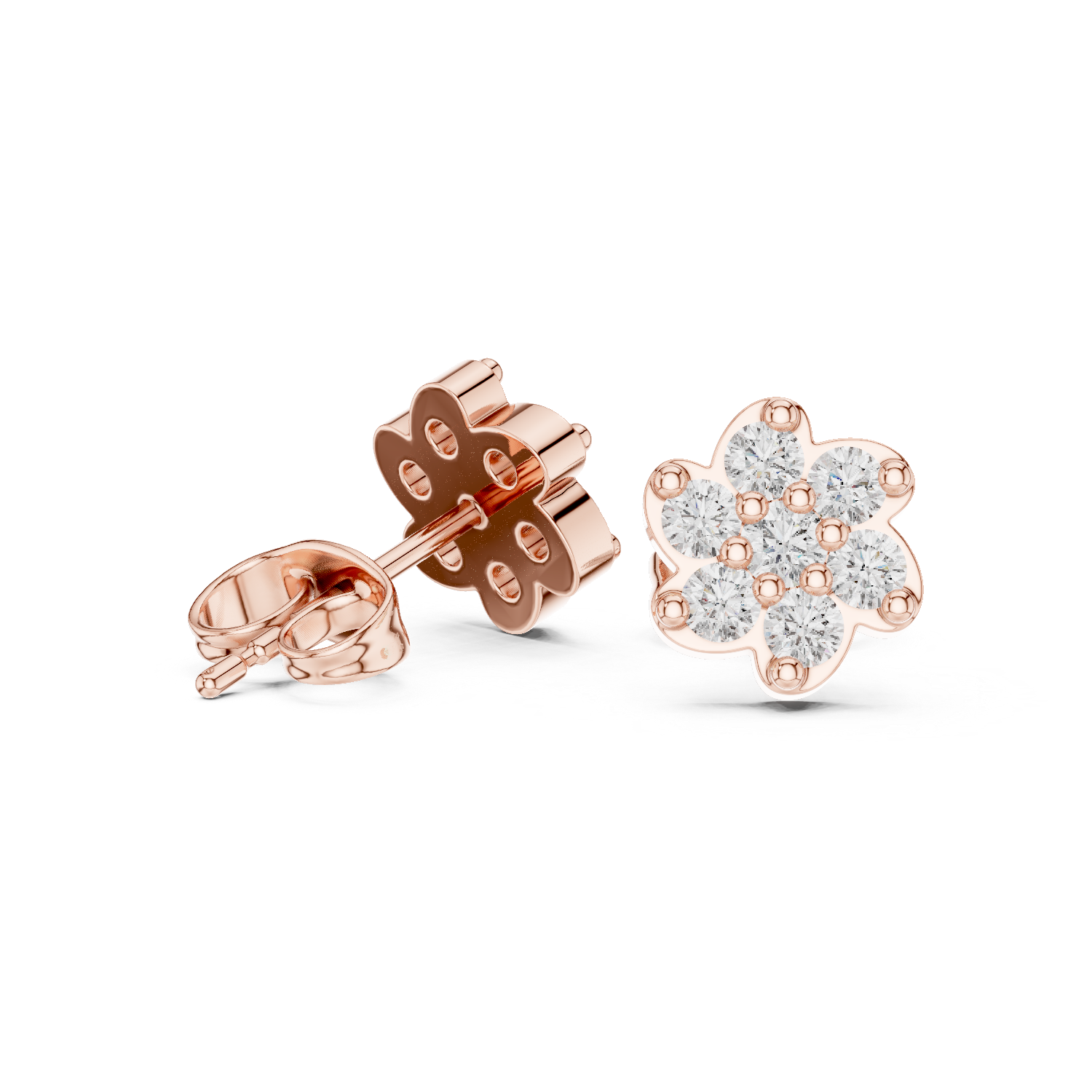 Royale Classic Flower Diamond Halo Stud Earrings