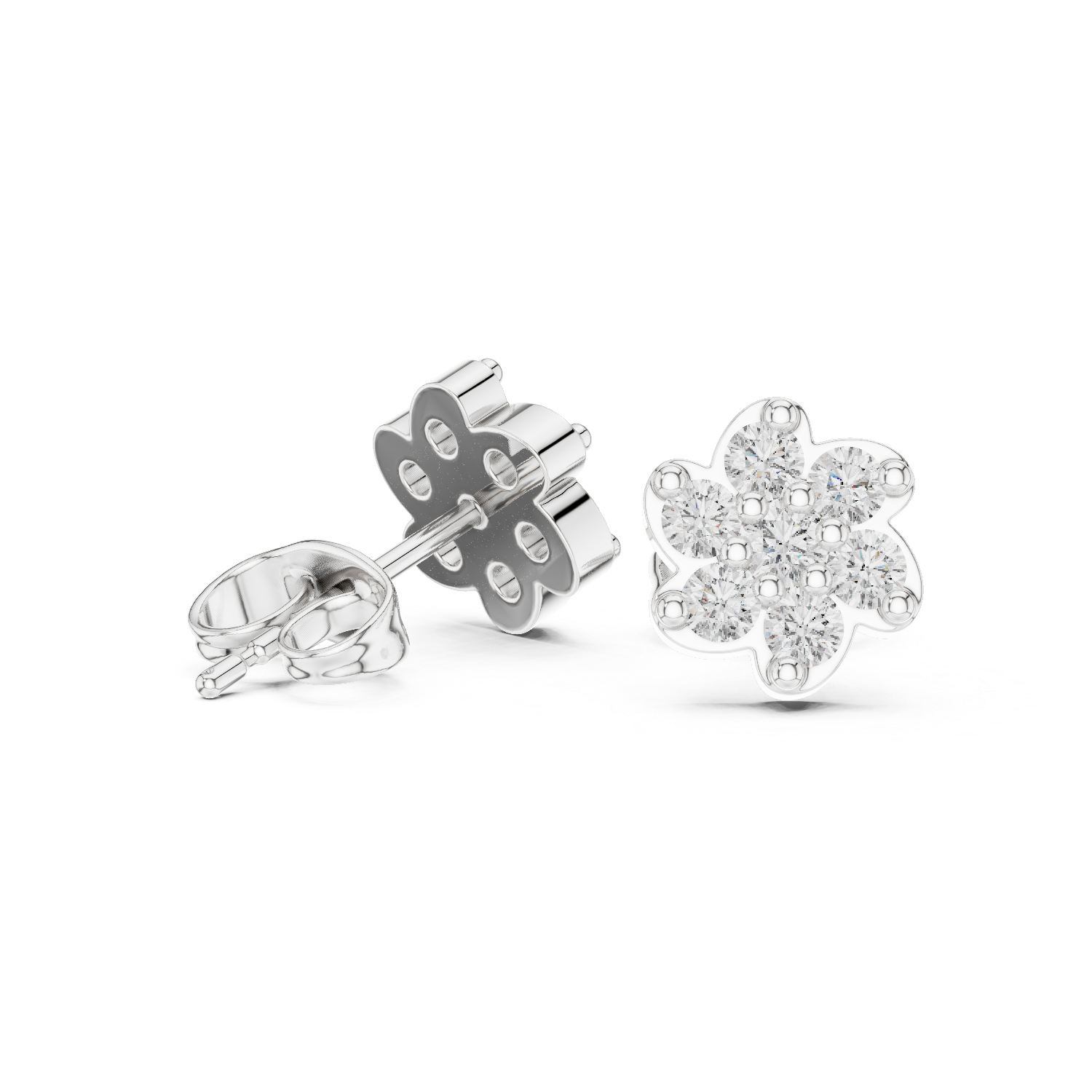 Royale Classic Flower Diamond Halo Stud Earrings