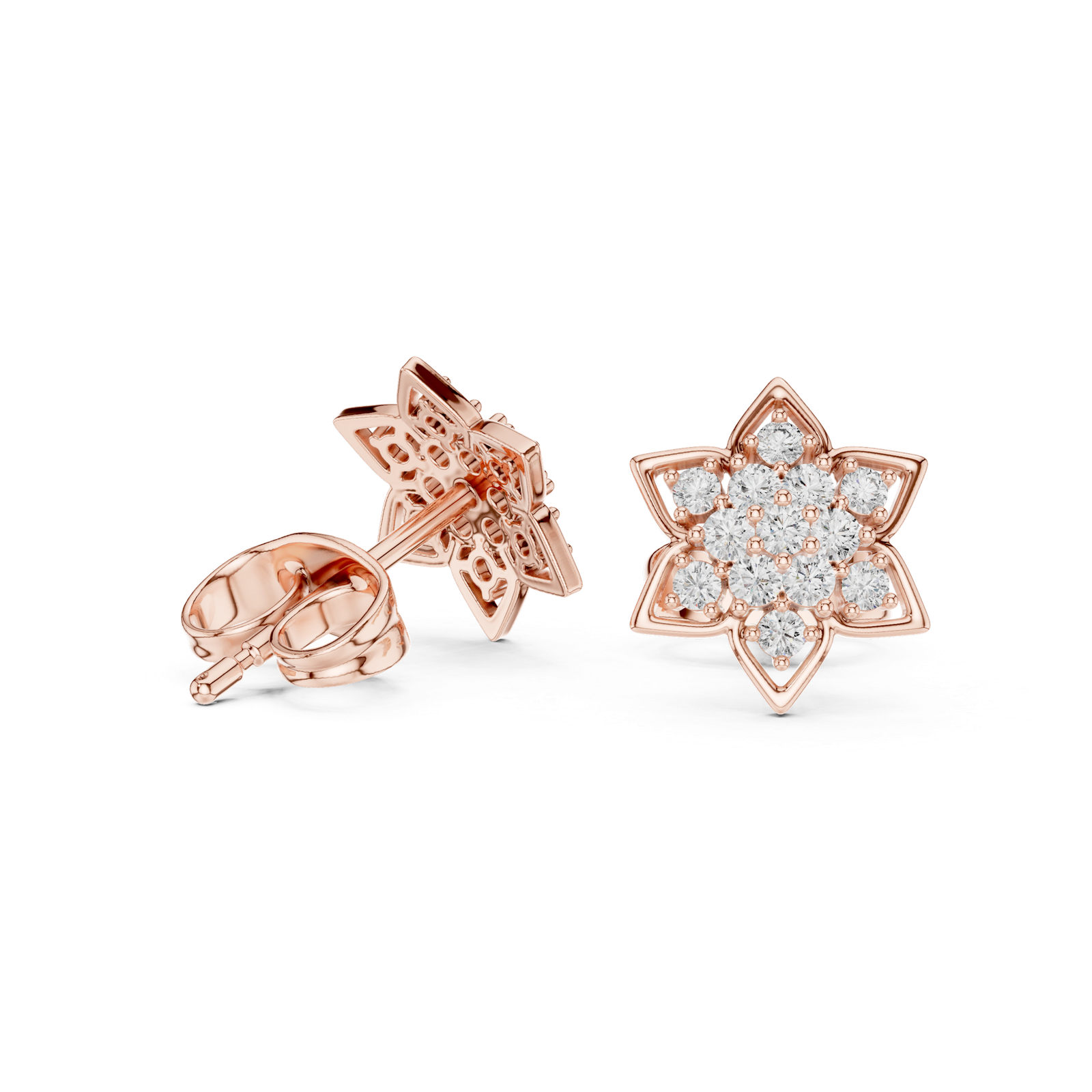 Alora Six Point Diamond Flower Stud Earrings