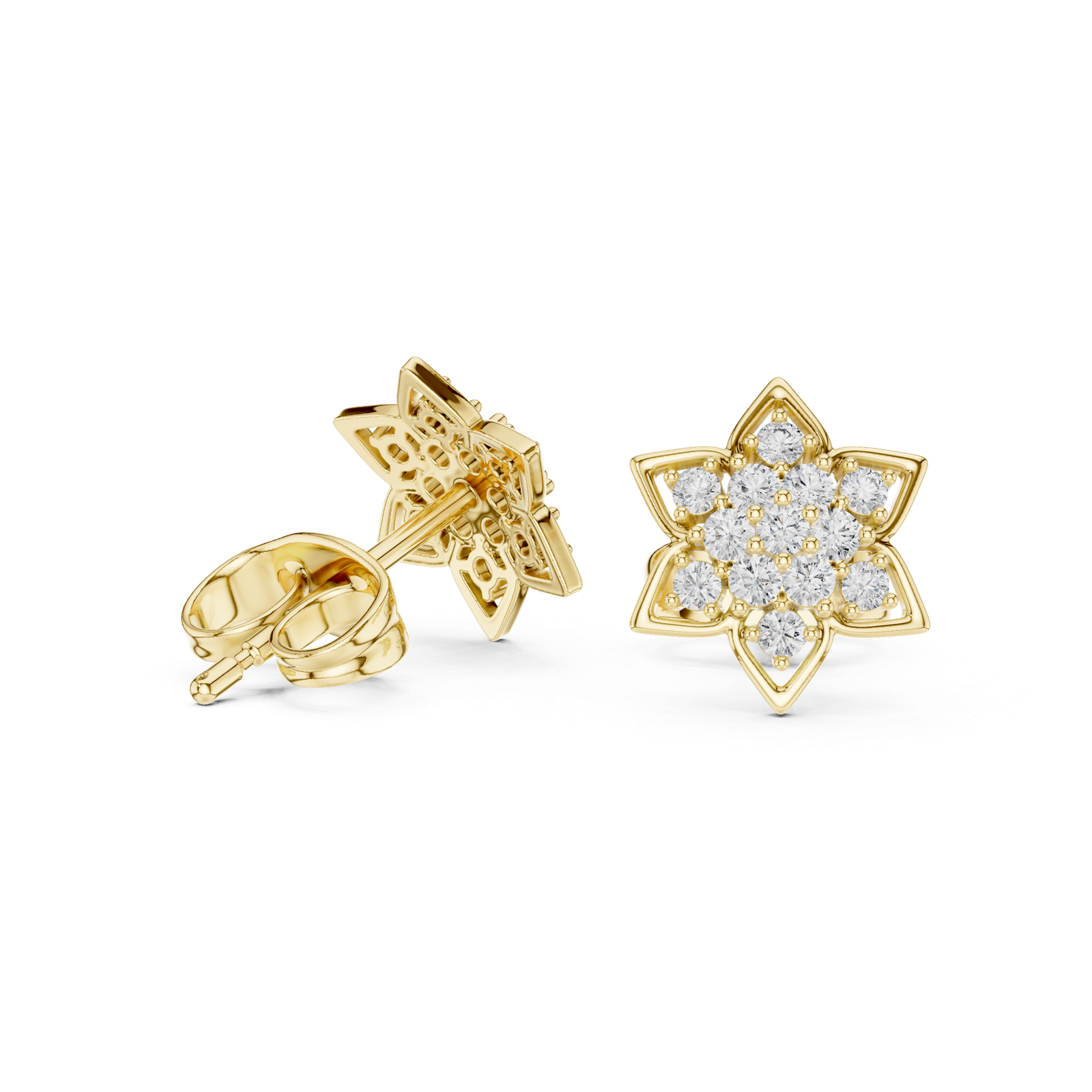 Alora Six Point Diamond Flower Stud Earrings
