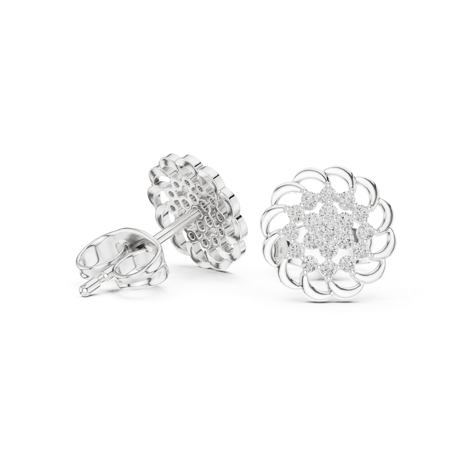 Parisian Rosette Pave Diamond Stud Earrings