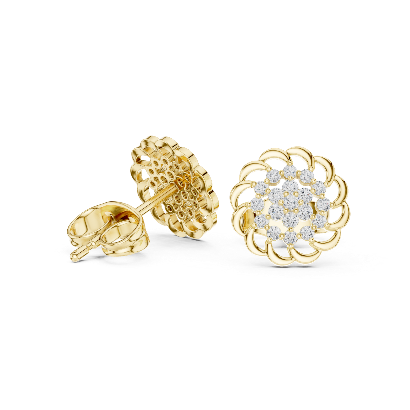 Parisian Rosette Pave Diamond Stud Earrings