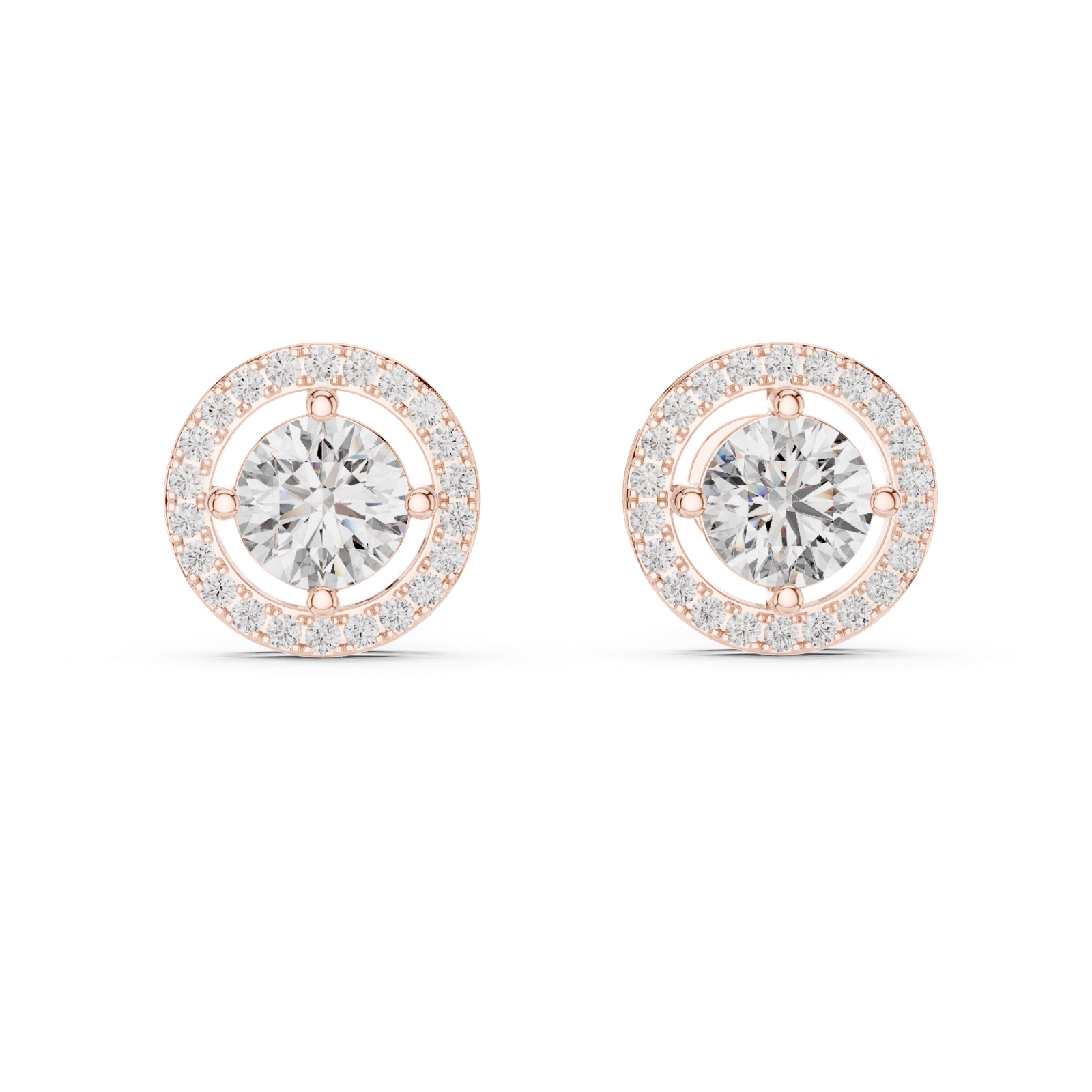 Solène Round Double Halo Diamond Stud Earrings