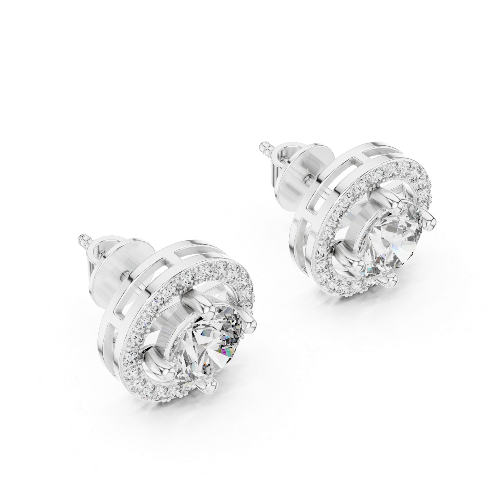 Solène Round Double Halo Diamond Stud Earrings