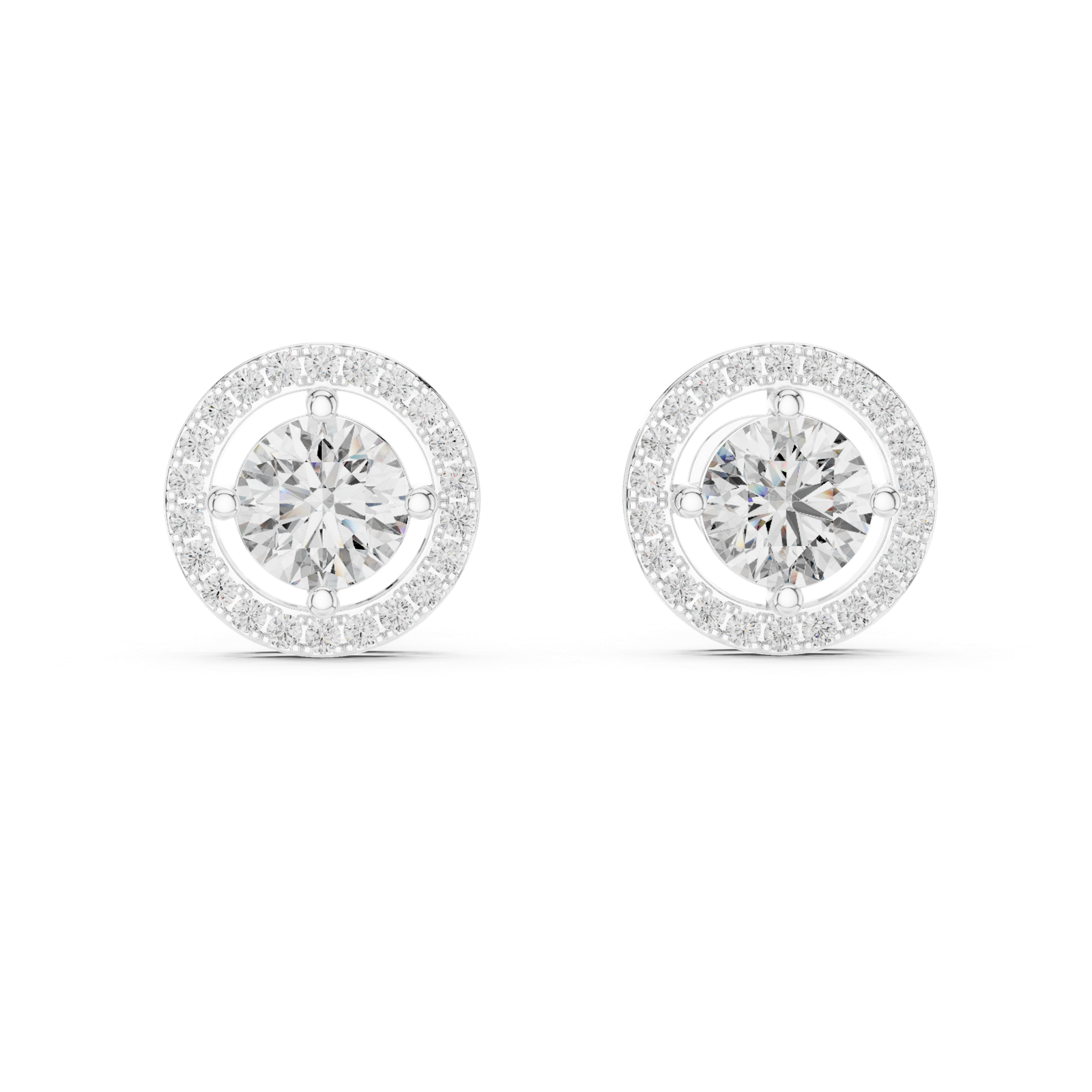 Solène Round Double Halo Diamond Stud Earrings