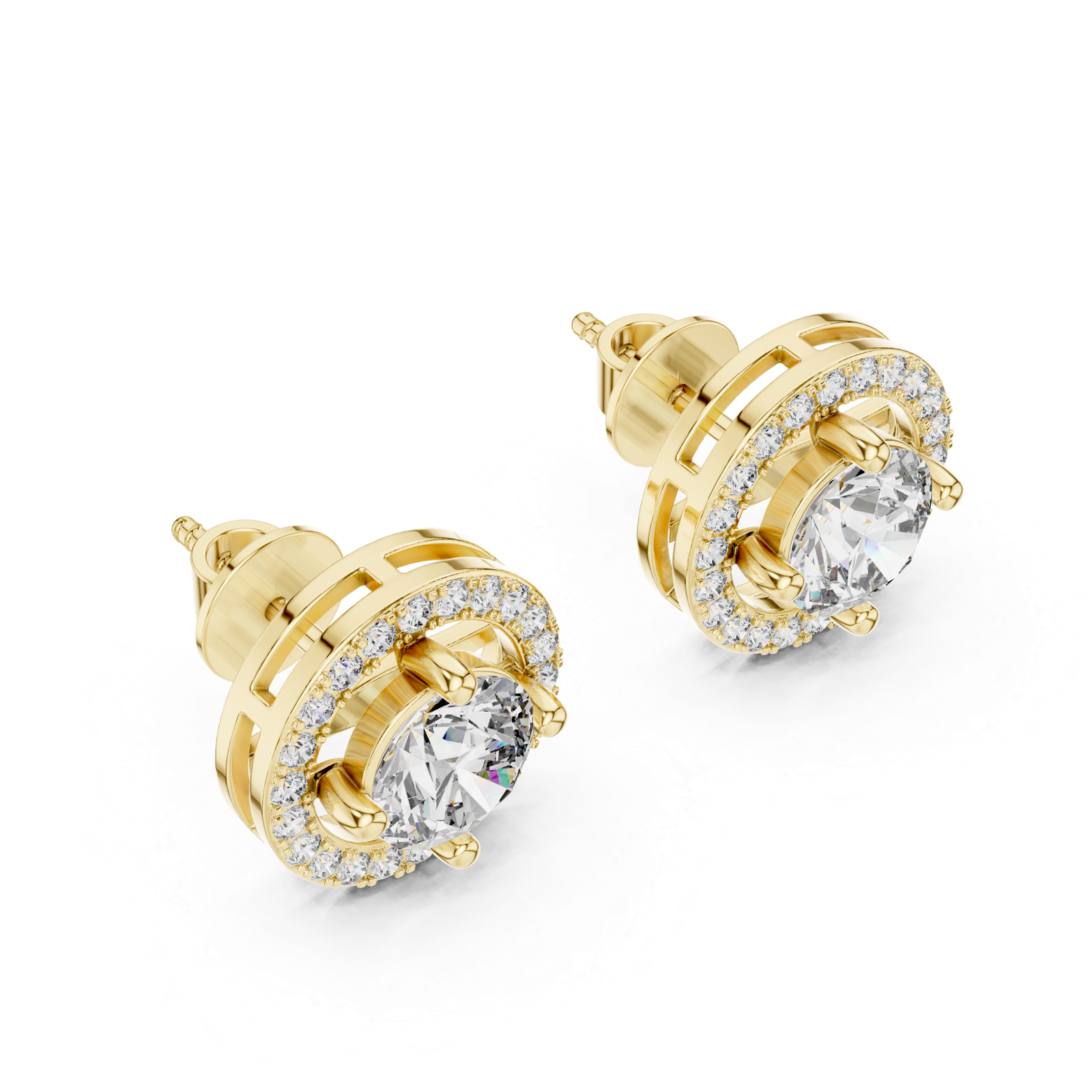 Solène Round Double Halo Diamond Stud Earrings