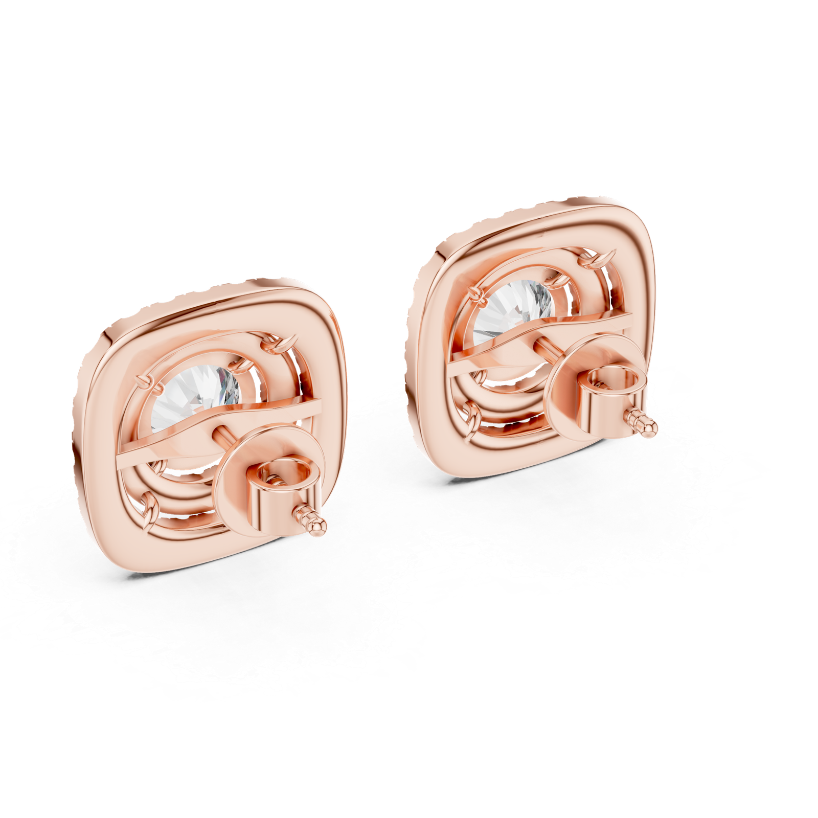 Vela Cushion Double Halo Diamond Stud Earrings
