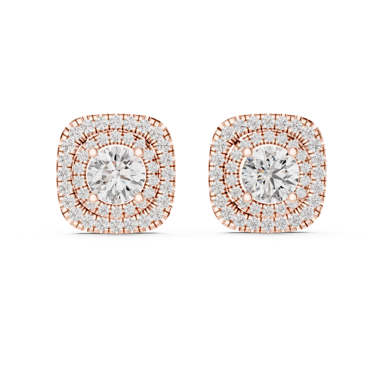 Vela Cushion Double Halo Diamond Stud Earrings