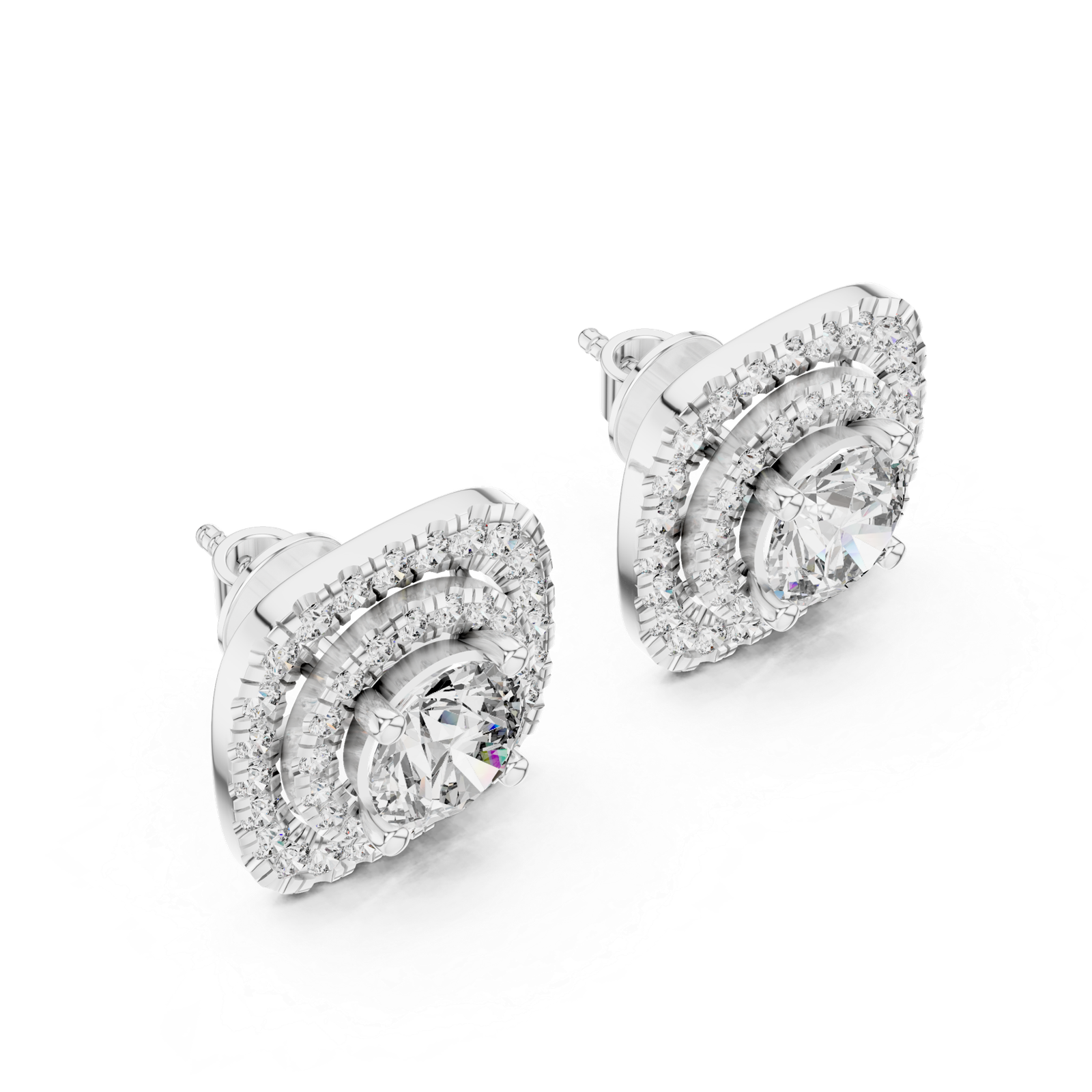 Vela Cushion Double Halo Diamond Stud Earrings