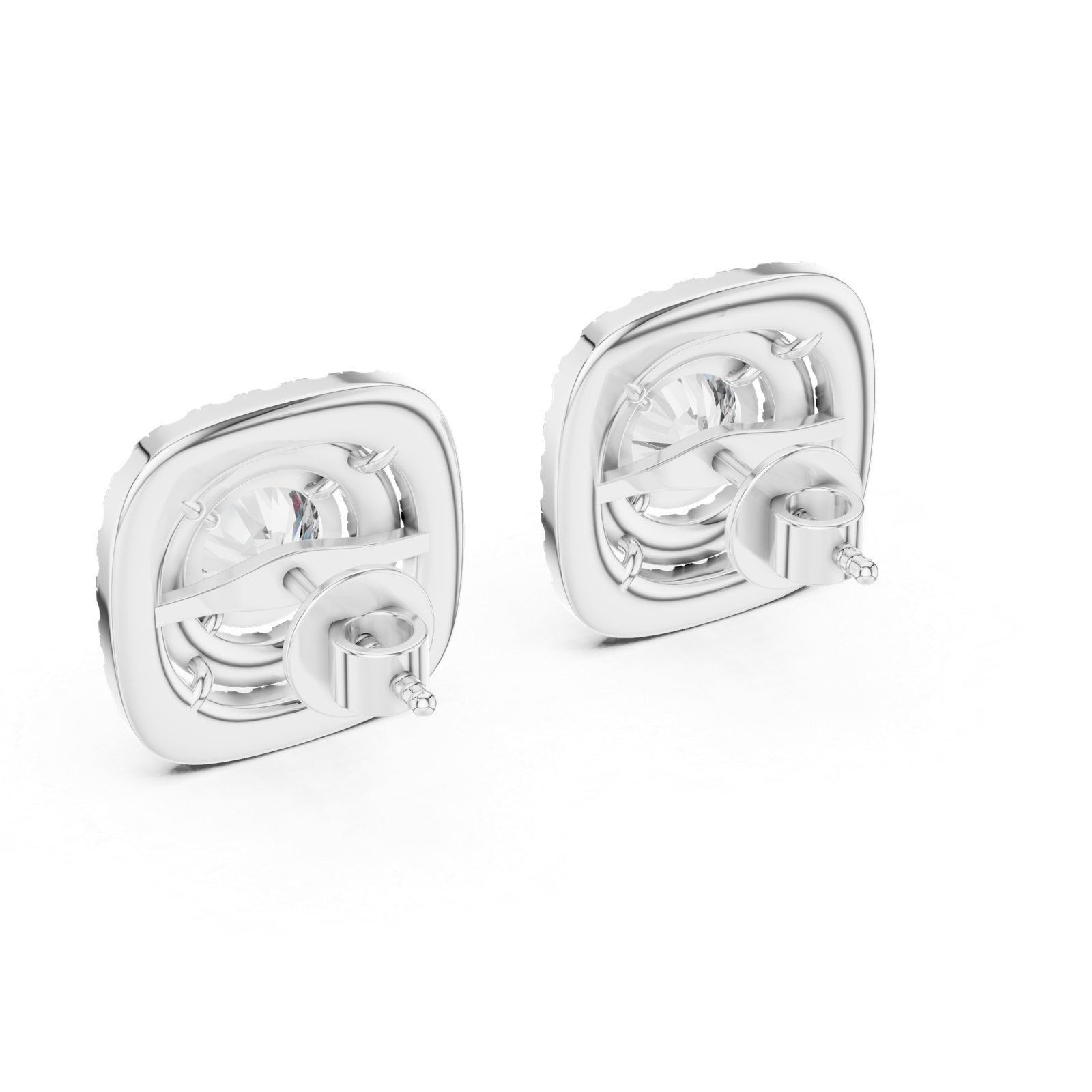 Vela Cushion Double Halo Diamond Stud Earrings