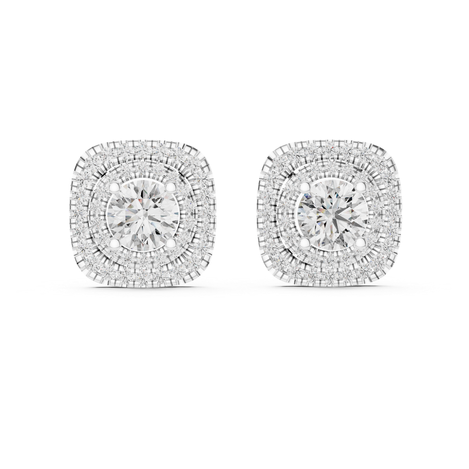 Vela Cushion Double Halo Diamond Stud Earrings