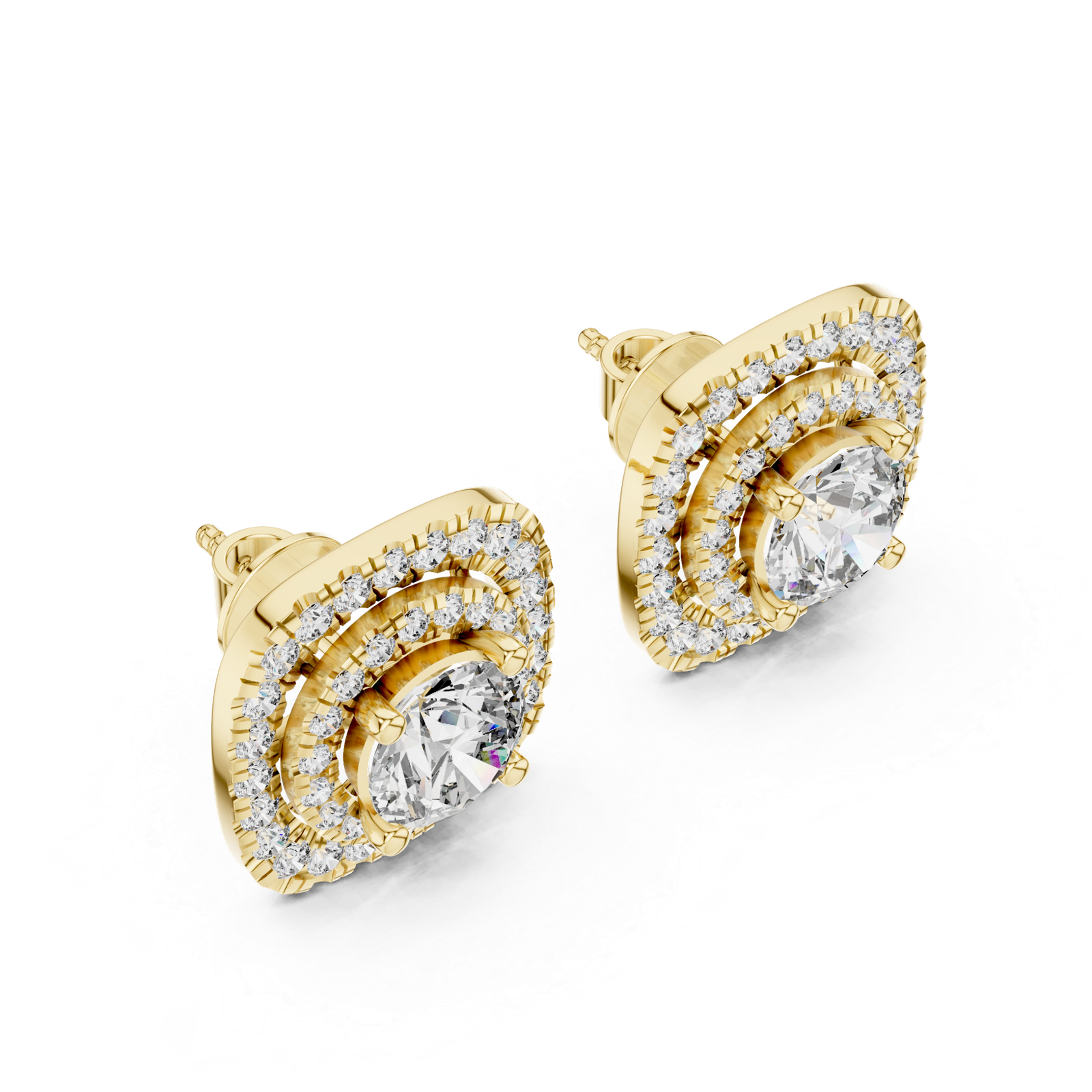 Vela Cushion Double Halo Diamond Stud Earrings