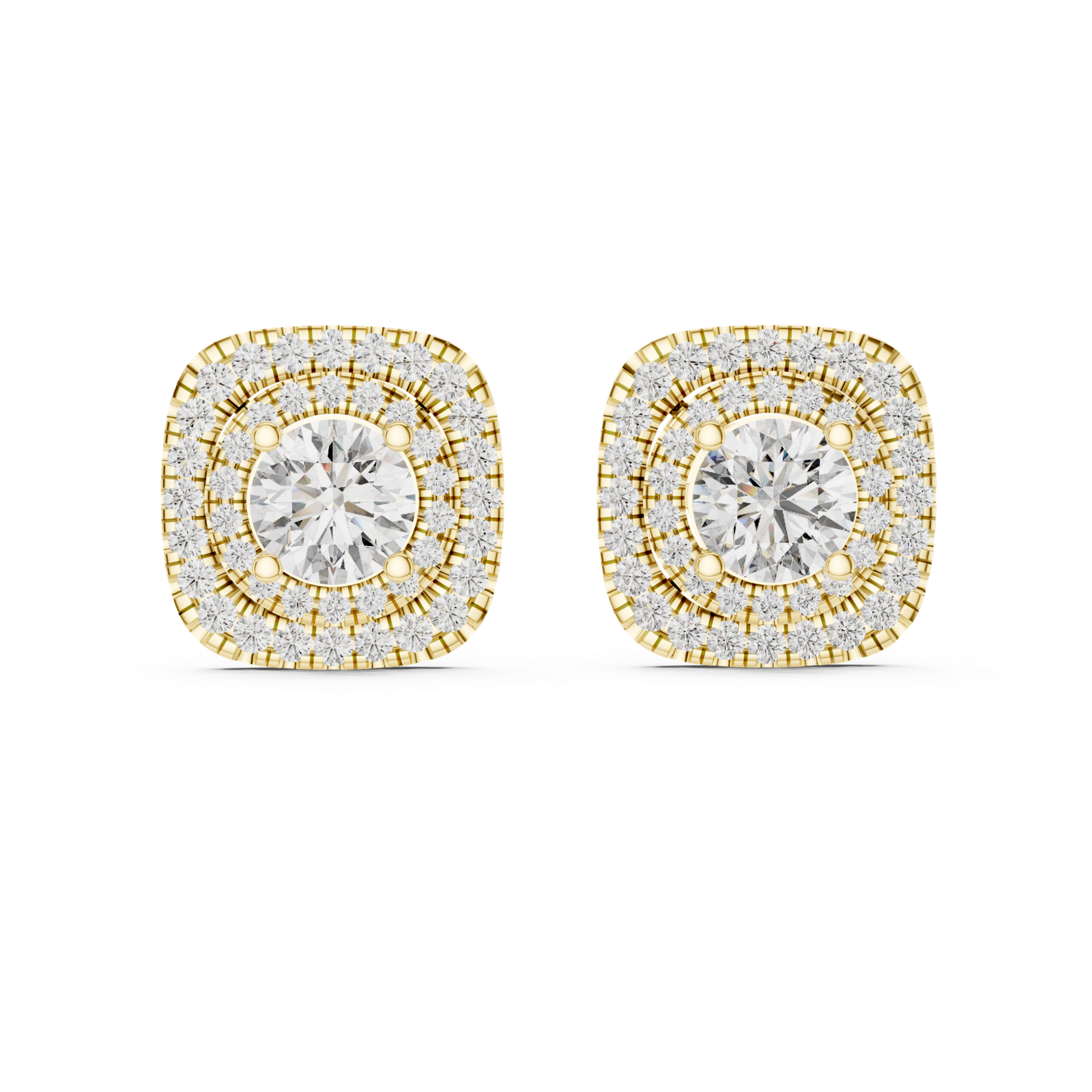 Vela Cushion Double Halo Diamond Stud Earrings