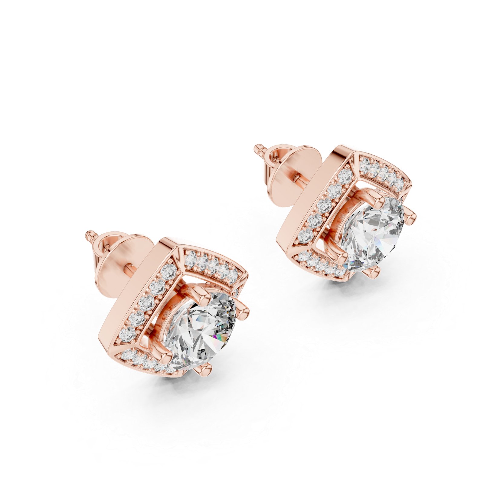 Arielle Square Halo Diamond Stud Earrings