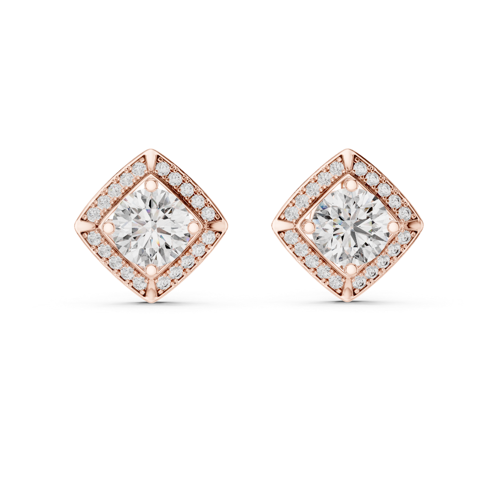 Arielle Square Halo Diamond Stud Earrings