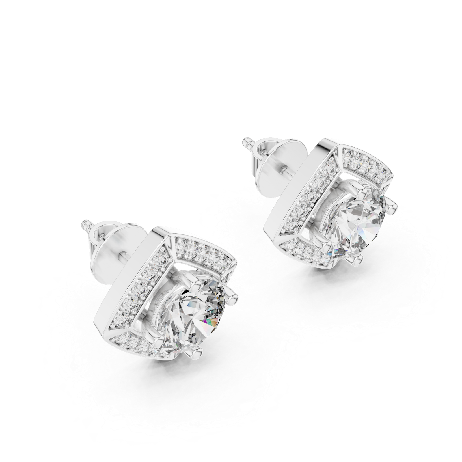 Arielle Square Halo Diamond Stud Earrings