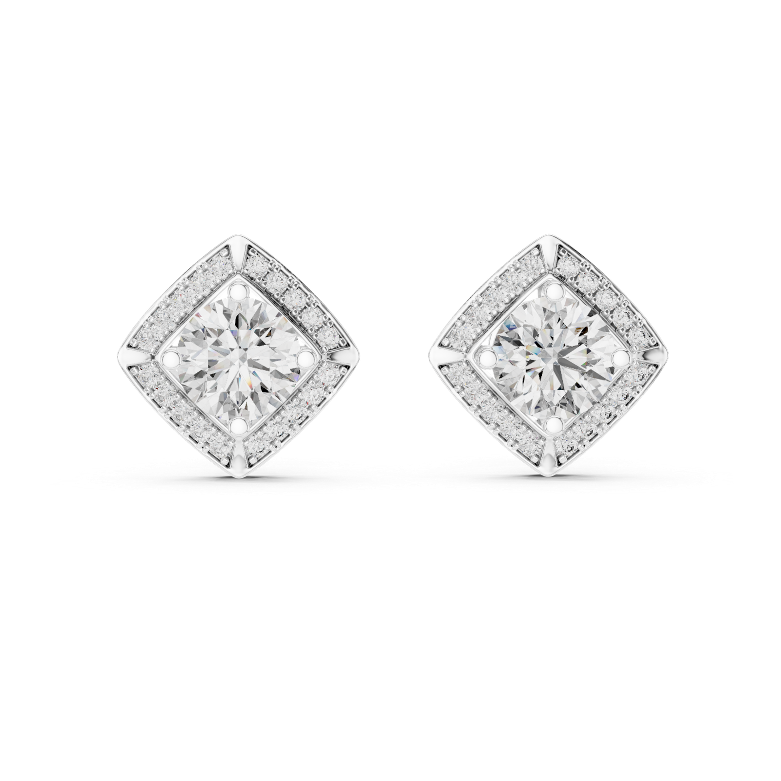 Arielle Square Halo Diamond Stud Earrings