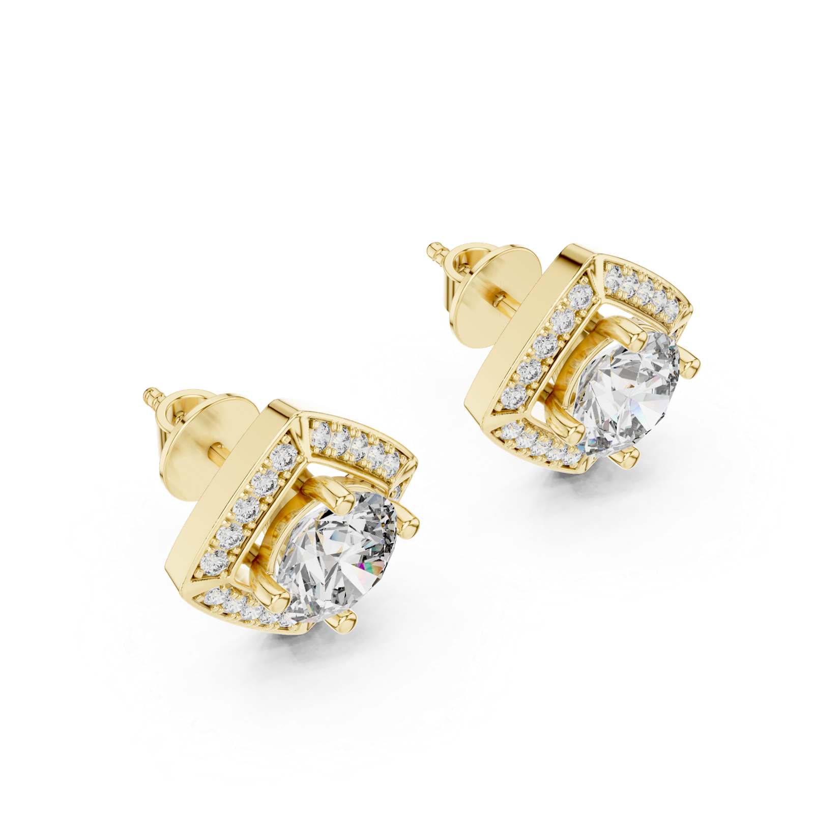 Arielle Square Halo Diamond Stud Earrings