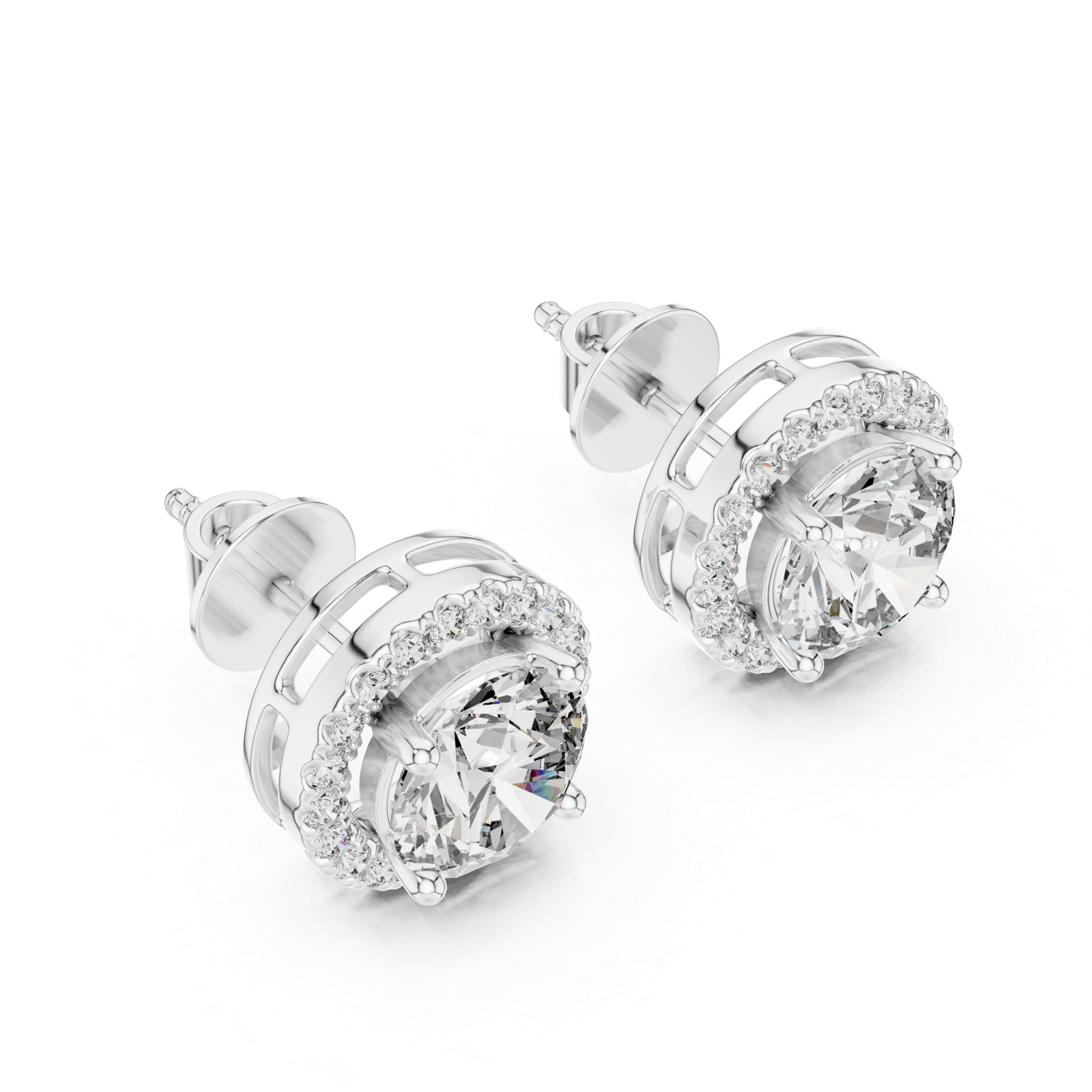 Marbella Round Pave Halo Diamond Stud Earrings