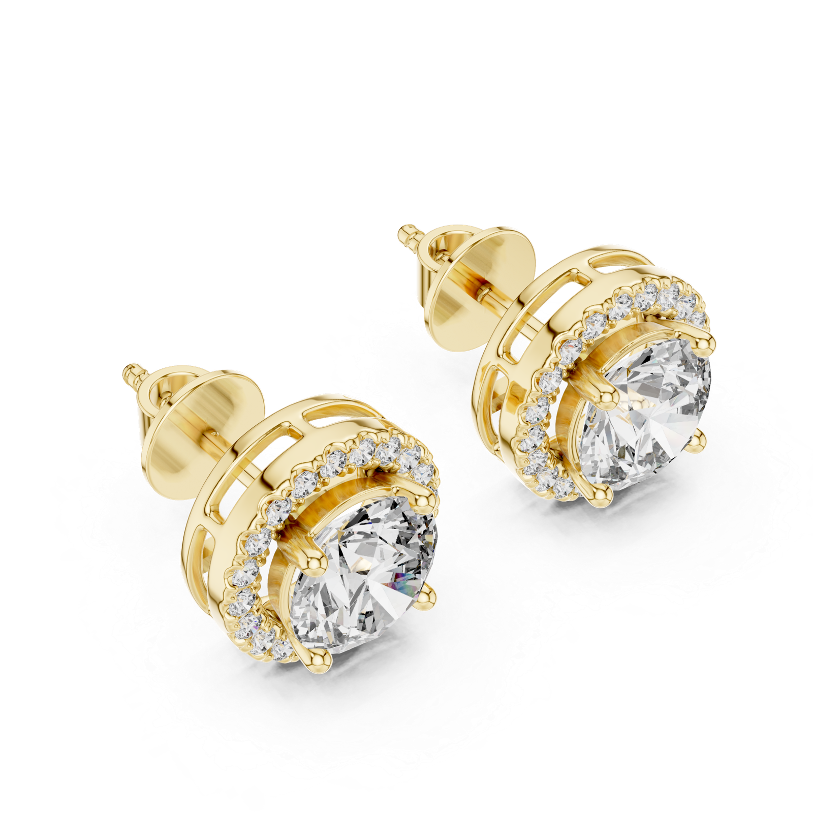 Marbella Round Pave Halo Diamond Stud Earrings