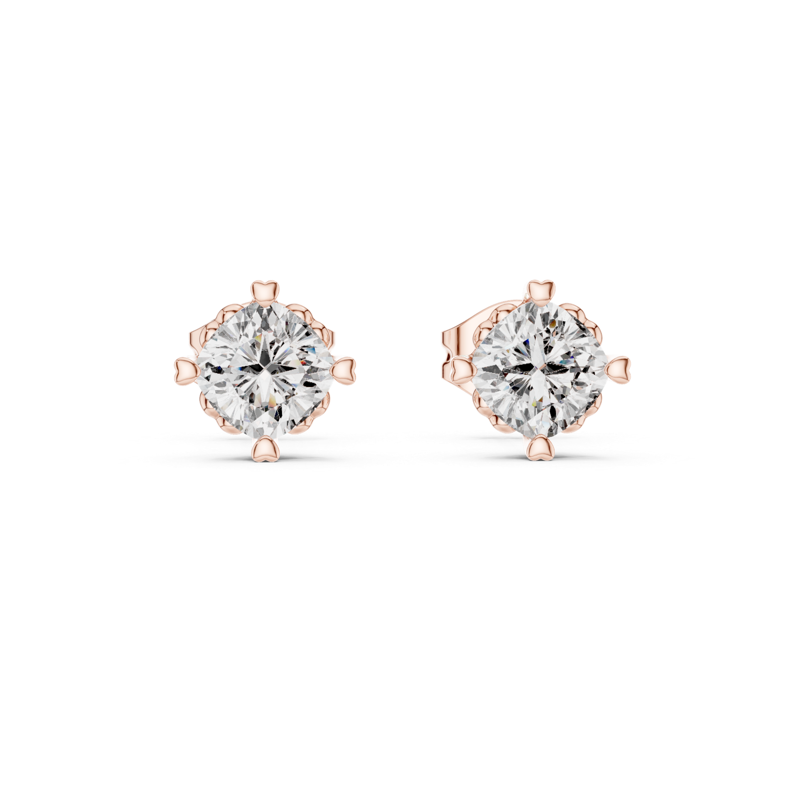 Valencia Cushion Solitaire Diamond Stud Earrings