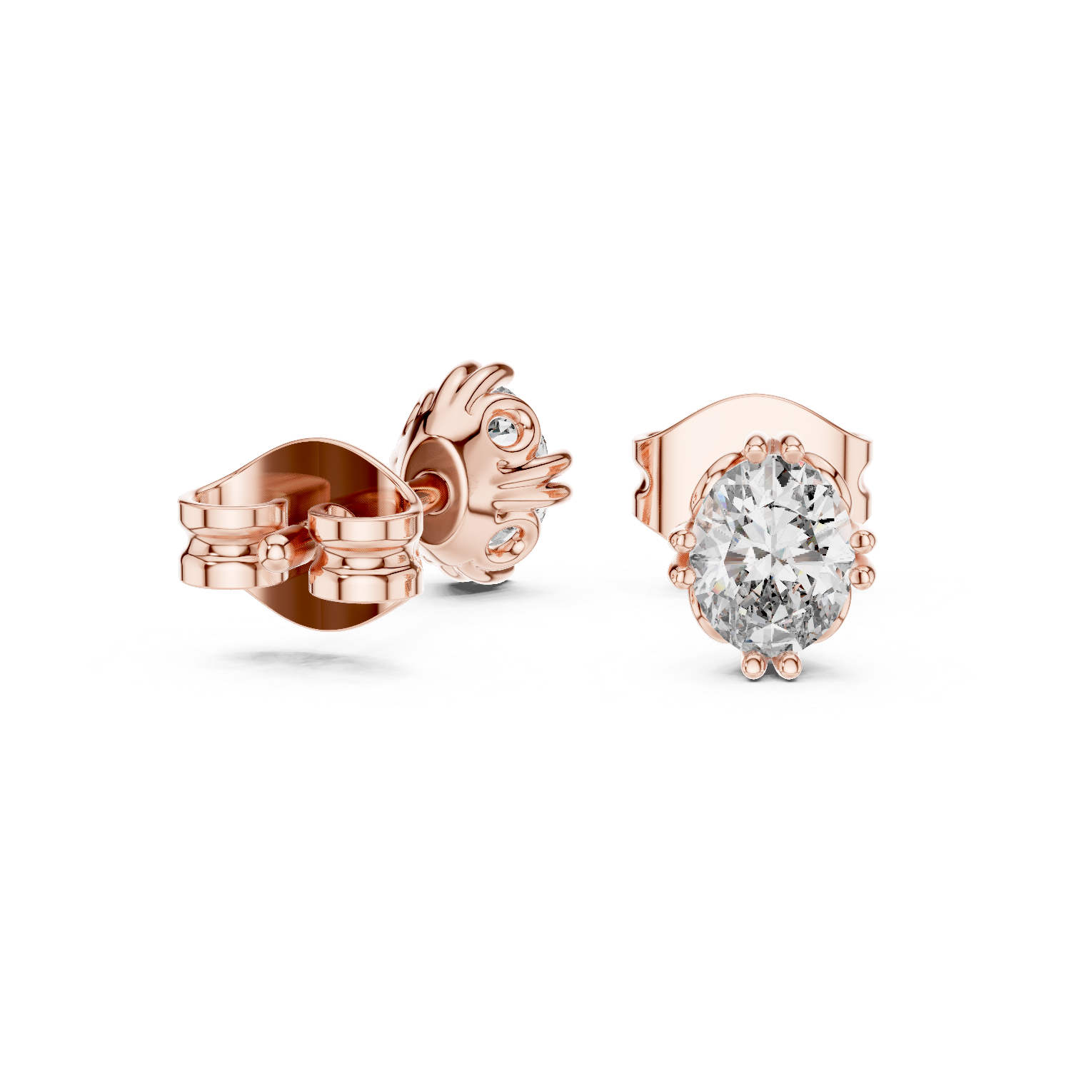 Asteria Oval Crown Diamond Stud Earrings