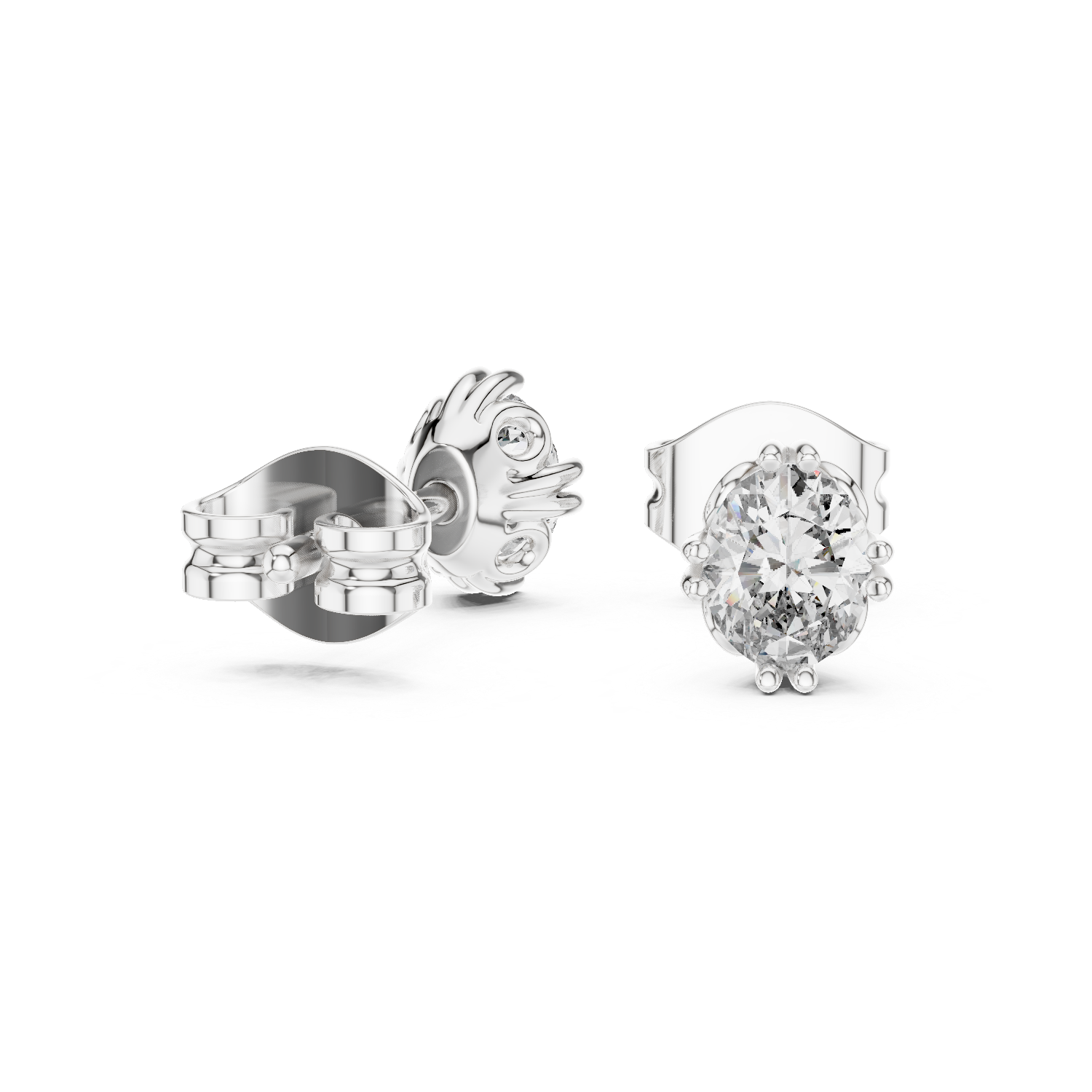 Asteria Oval Crown Diamond Stud Earrings