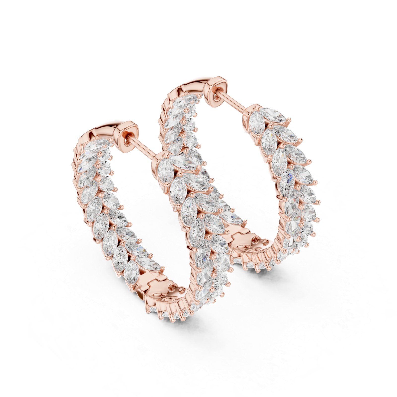 Mirelle Marquise Leaf Diamond Bali Hoops Diamond Earrings