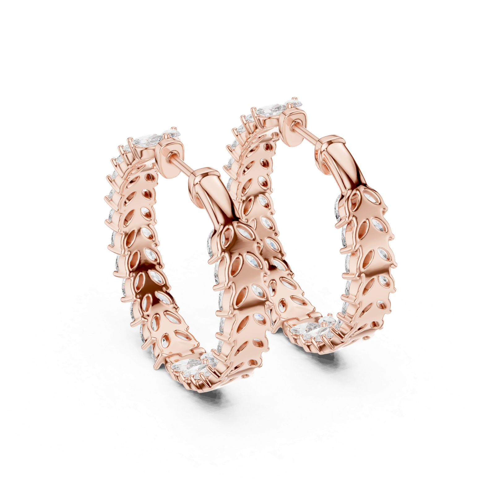 Mirelle Marquise Leaf Diamond Bali Hoops Diamond Earrings