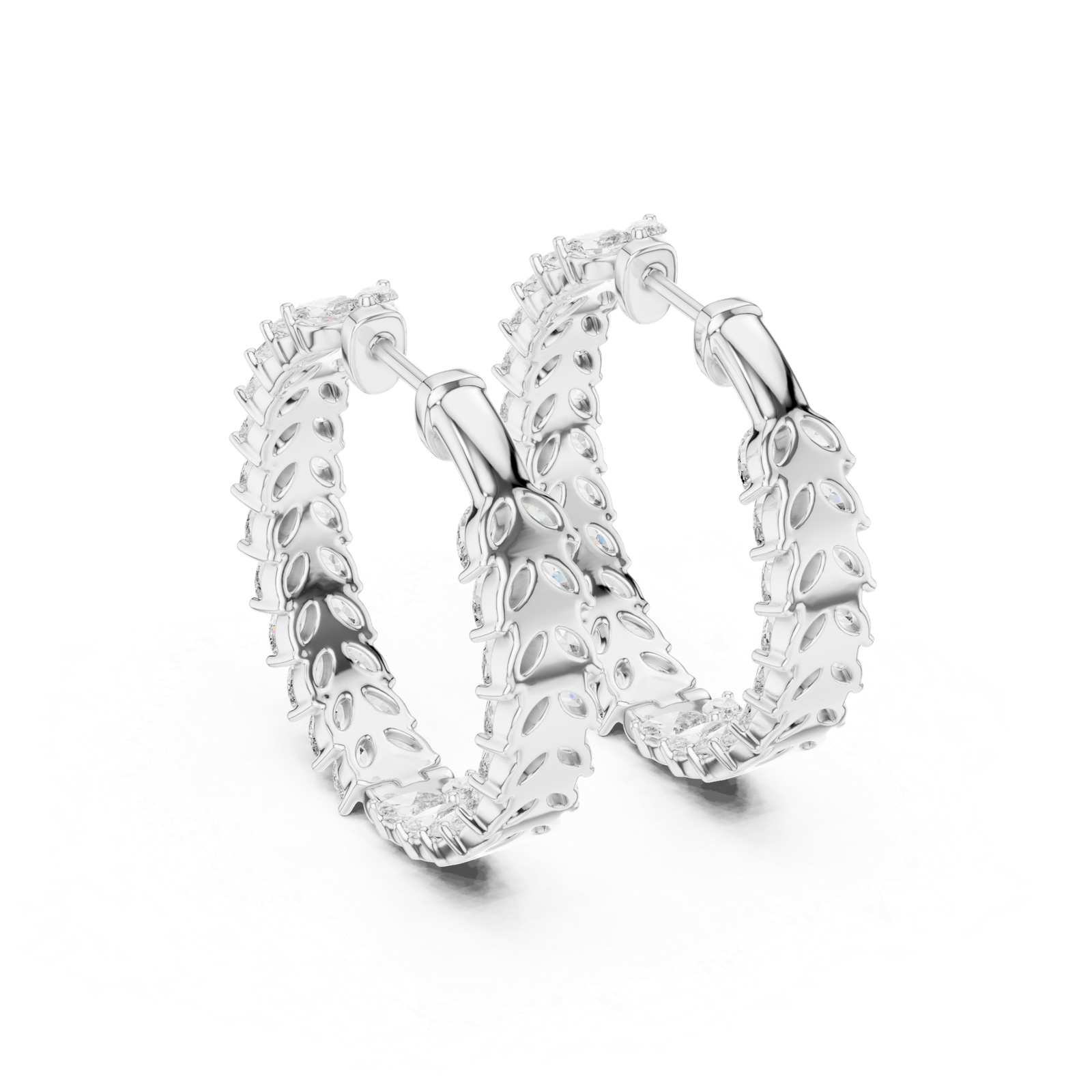 Mirelle Marquise Leaf Diamond Bali Hoops Diamond Earrings