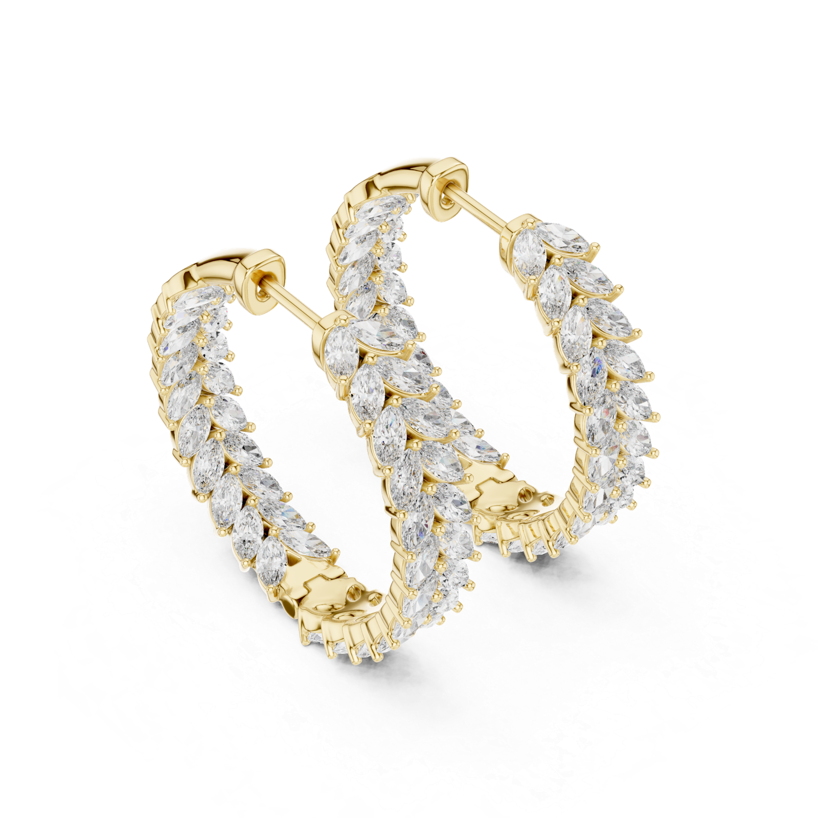 Mirelle Marquise Leaf Diamond Bali Hoops Diamond Earrings