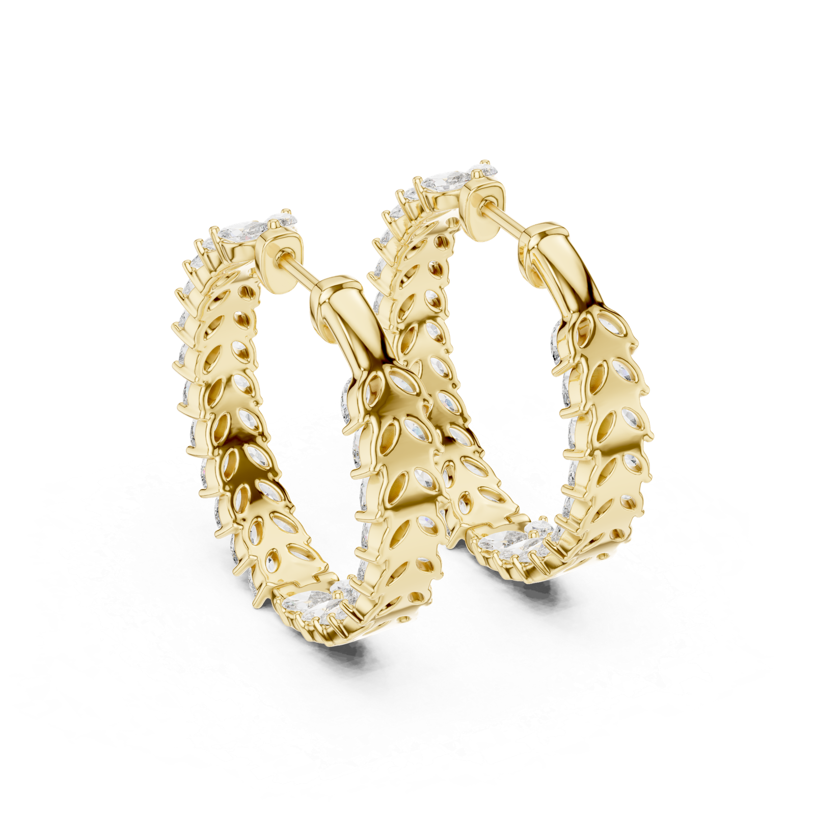Mirelle Marquise Leaf Diamond Bali Hoops Diamond Earrings