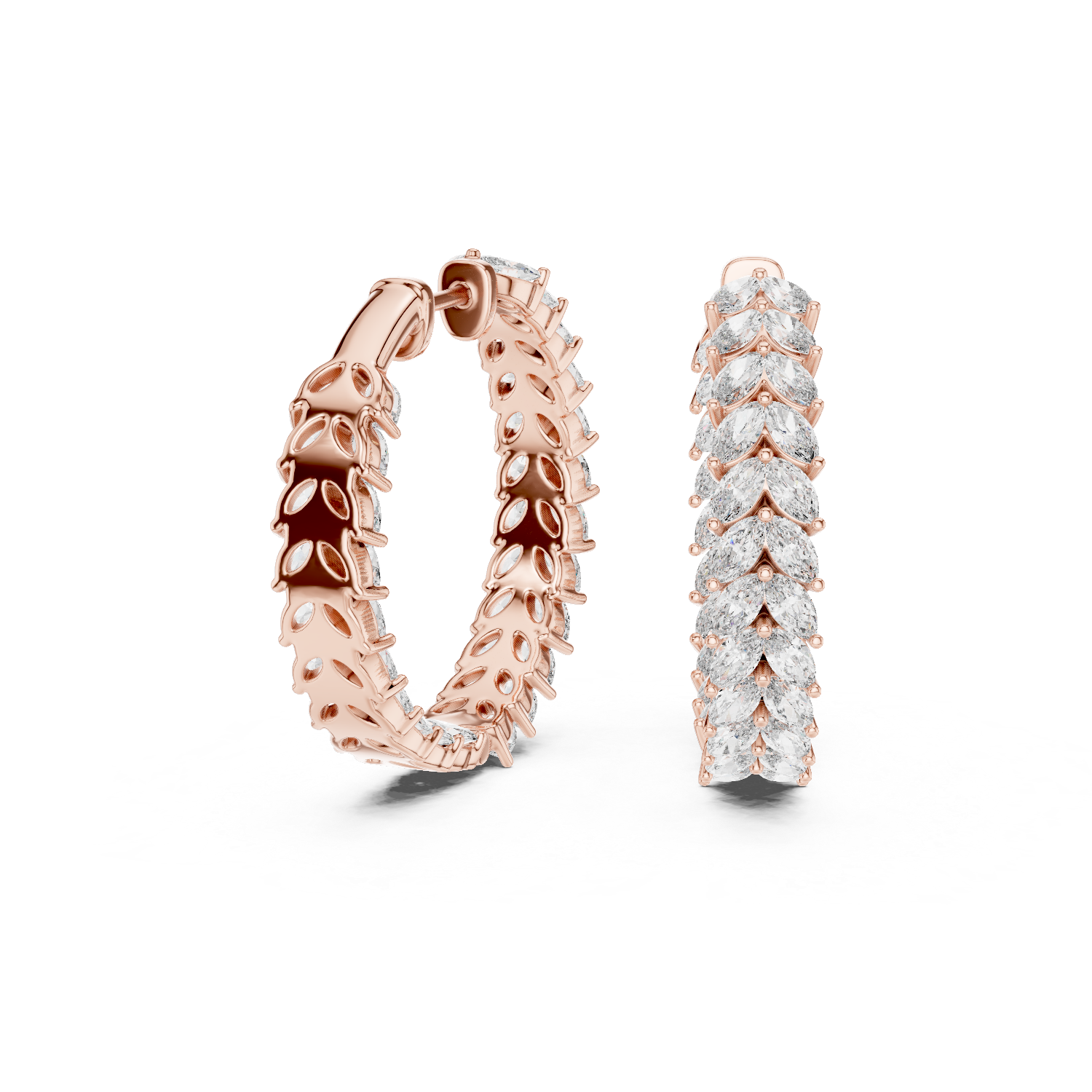 Mirelle Marquise Leaf Diamond Bali Hoops Diamond Earrings