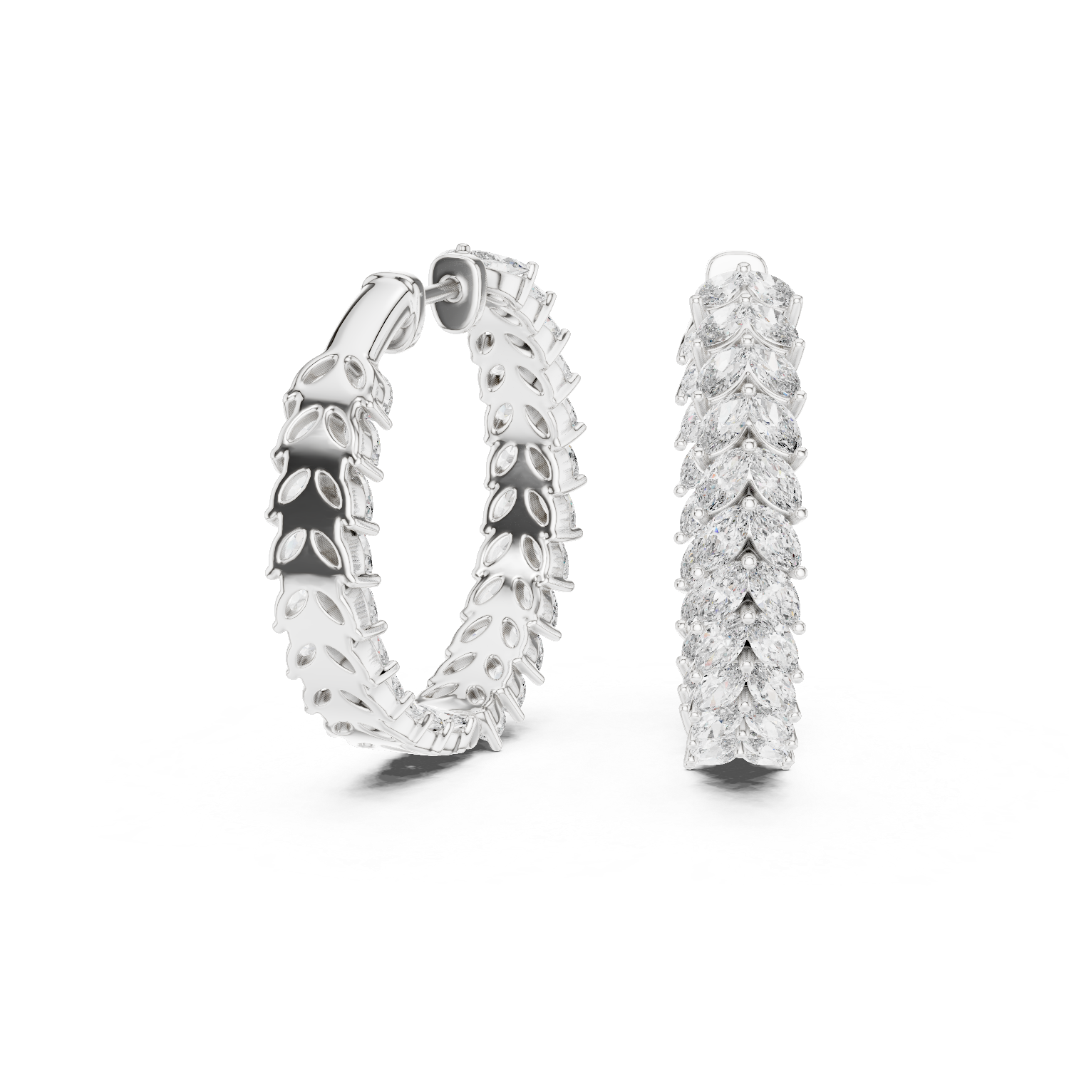 Mirelle Marquise Leaf Diamond Bali Hoops Diamond Earrings