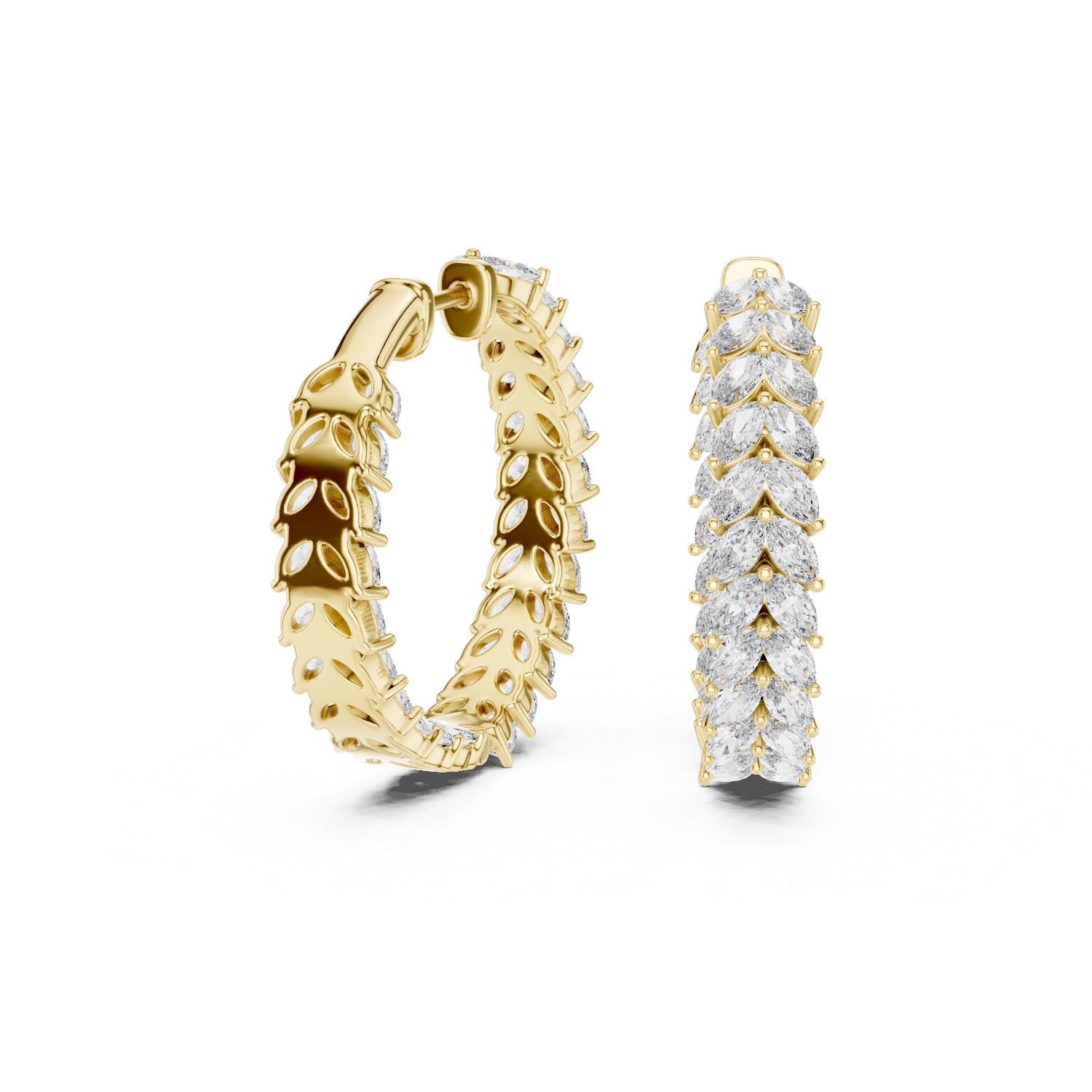 Mirelle Marquise Leaf Diamond Bali Hoops Diamond Earrings