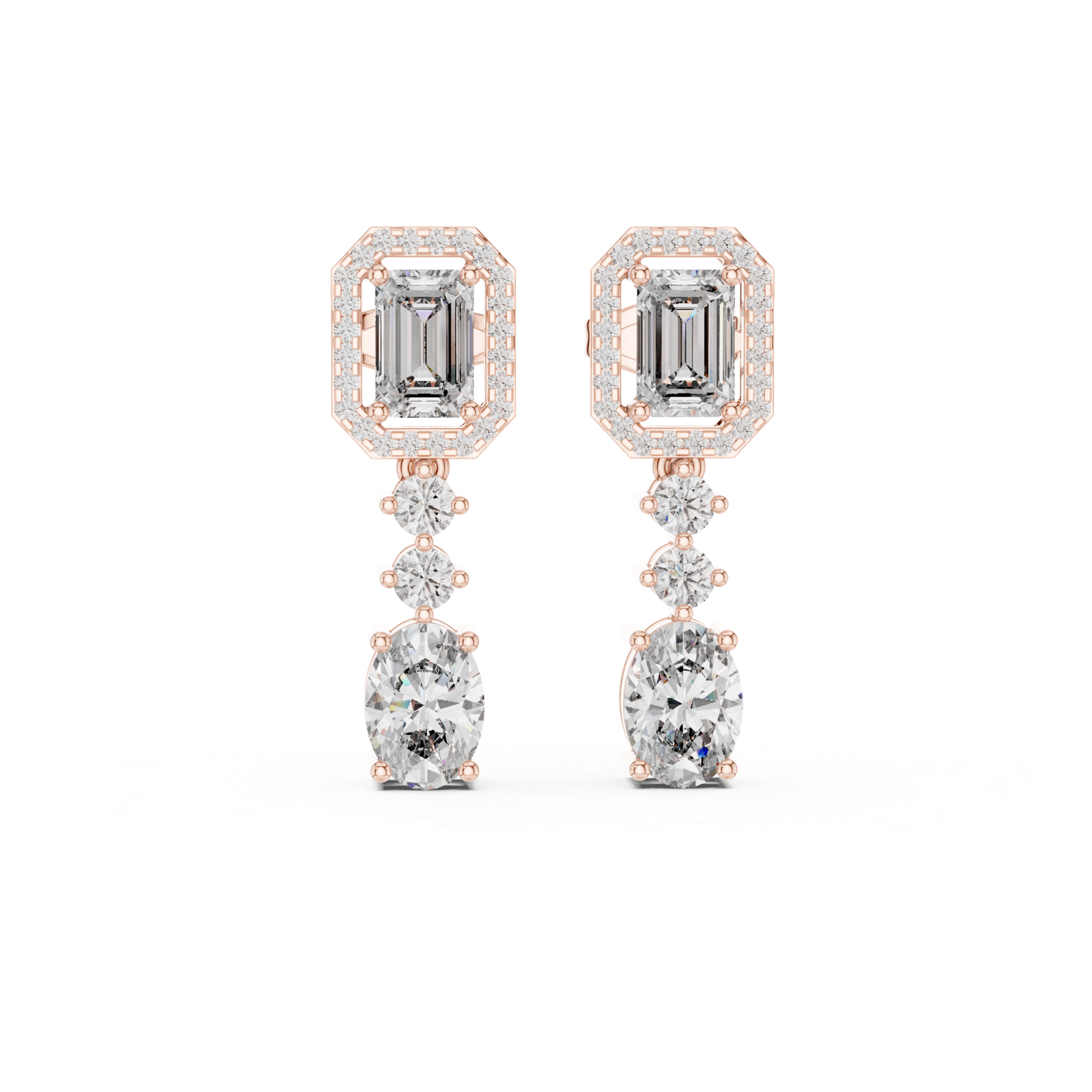 Estrella Emerald Oval Diamond Drop Earrings