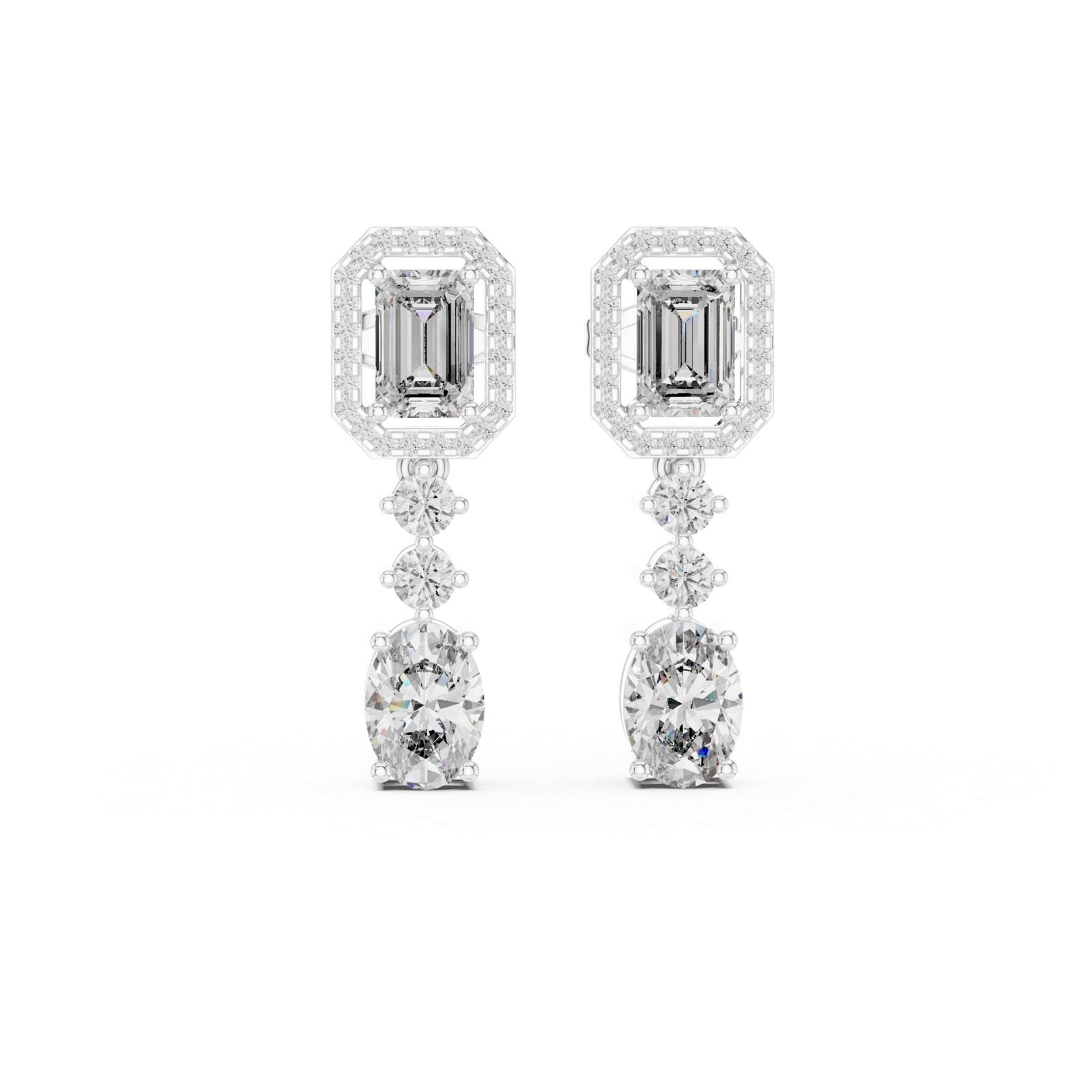 Estrella Emerald Oval Diamond Drop Earrings