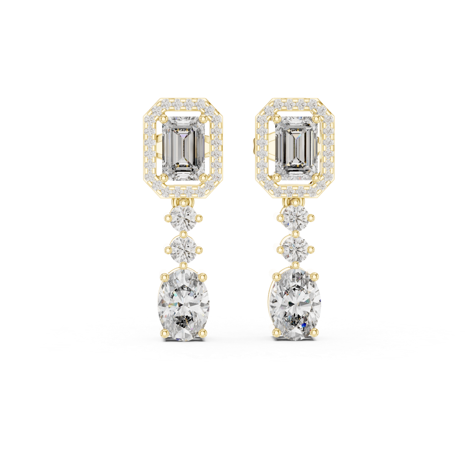 Estrella Emerald Oval Diamond Drop Earrings